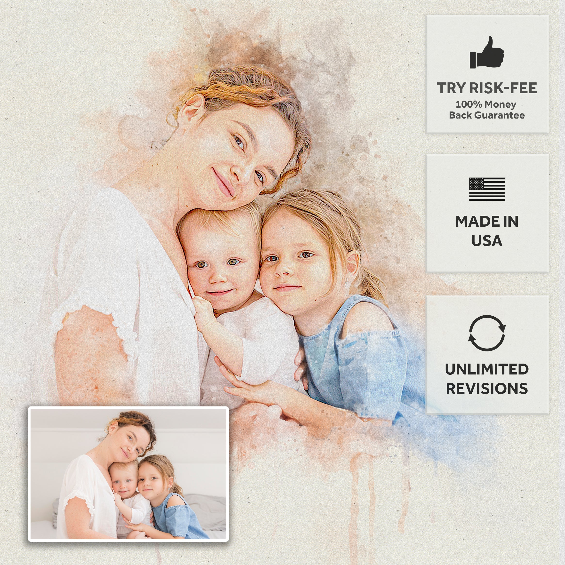 Gift For Mom Watercolor Portrait Custom Wall Art on sale at MyriadMart