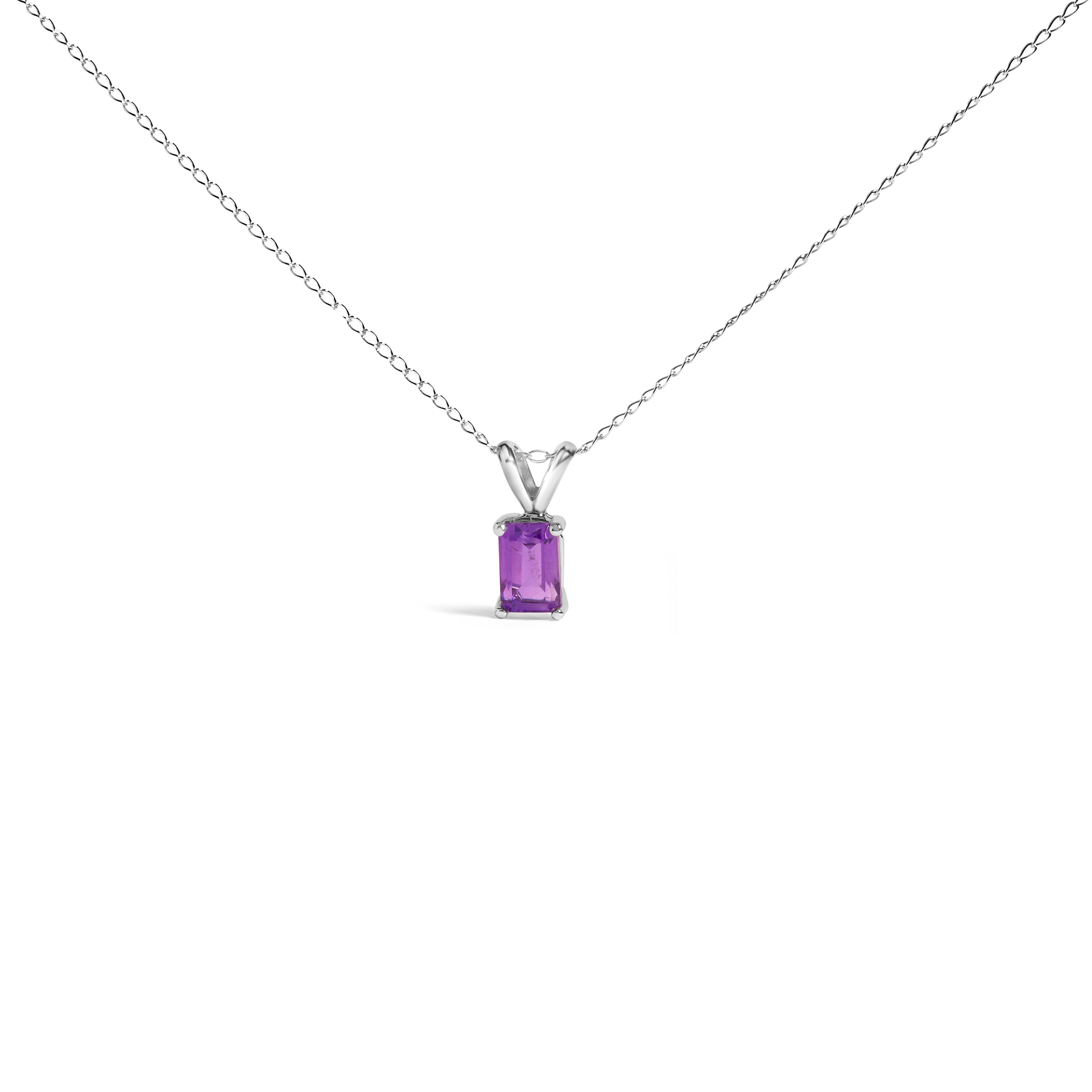 14K White Gold 6x4MM Emerald Cut Purple Amethyst Solitaire Pendant Necklace on sale at MyriadMart