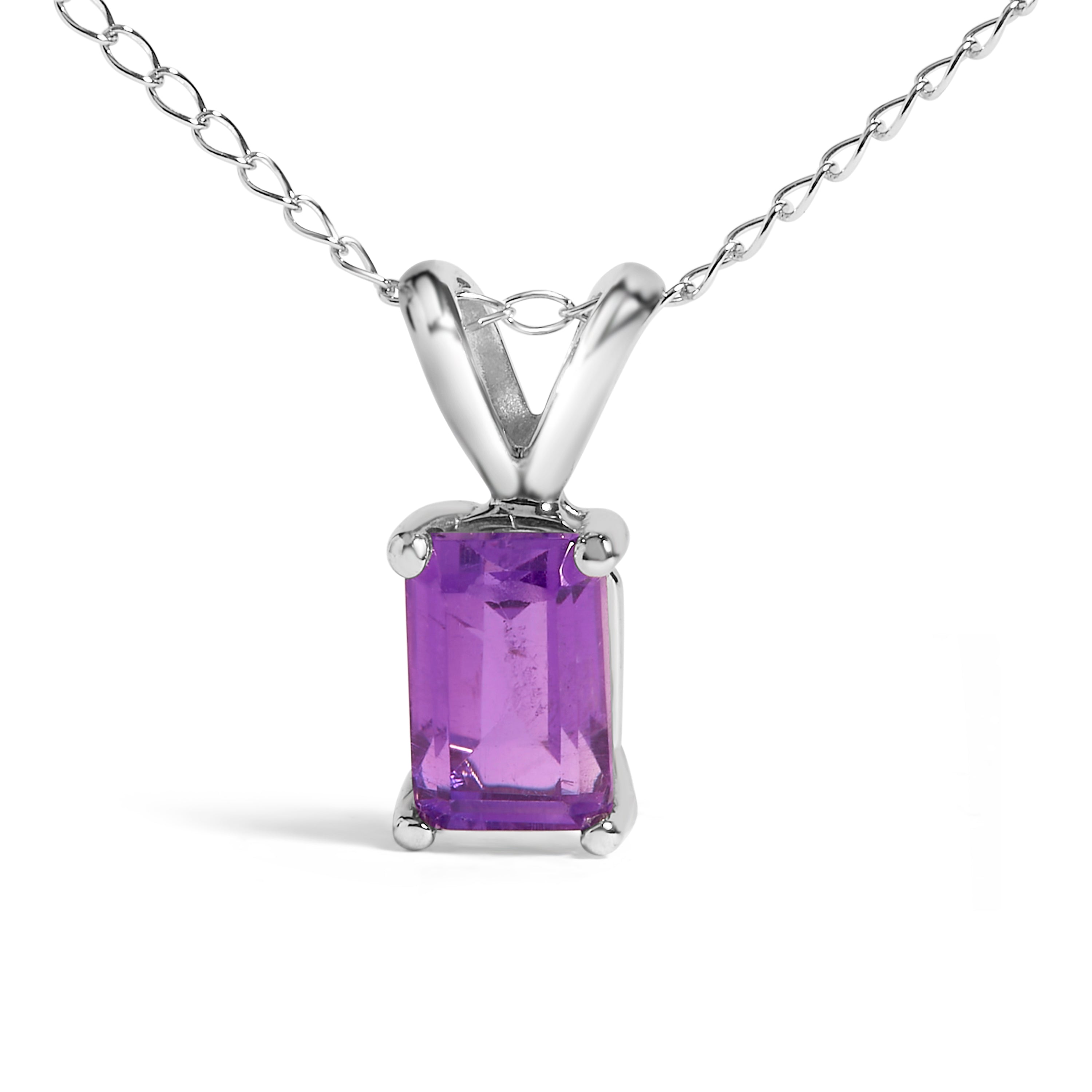 14K White Gold 6x4MM Emerald Cut Purple Amethyst Solitaire Pendant Necklace on sale at MyriadMart