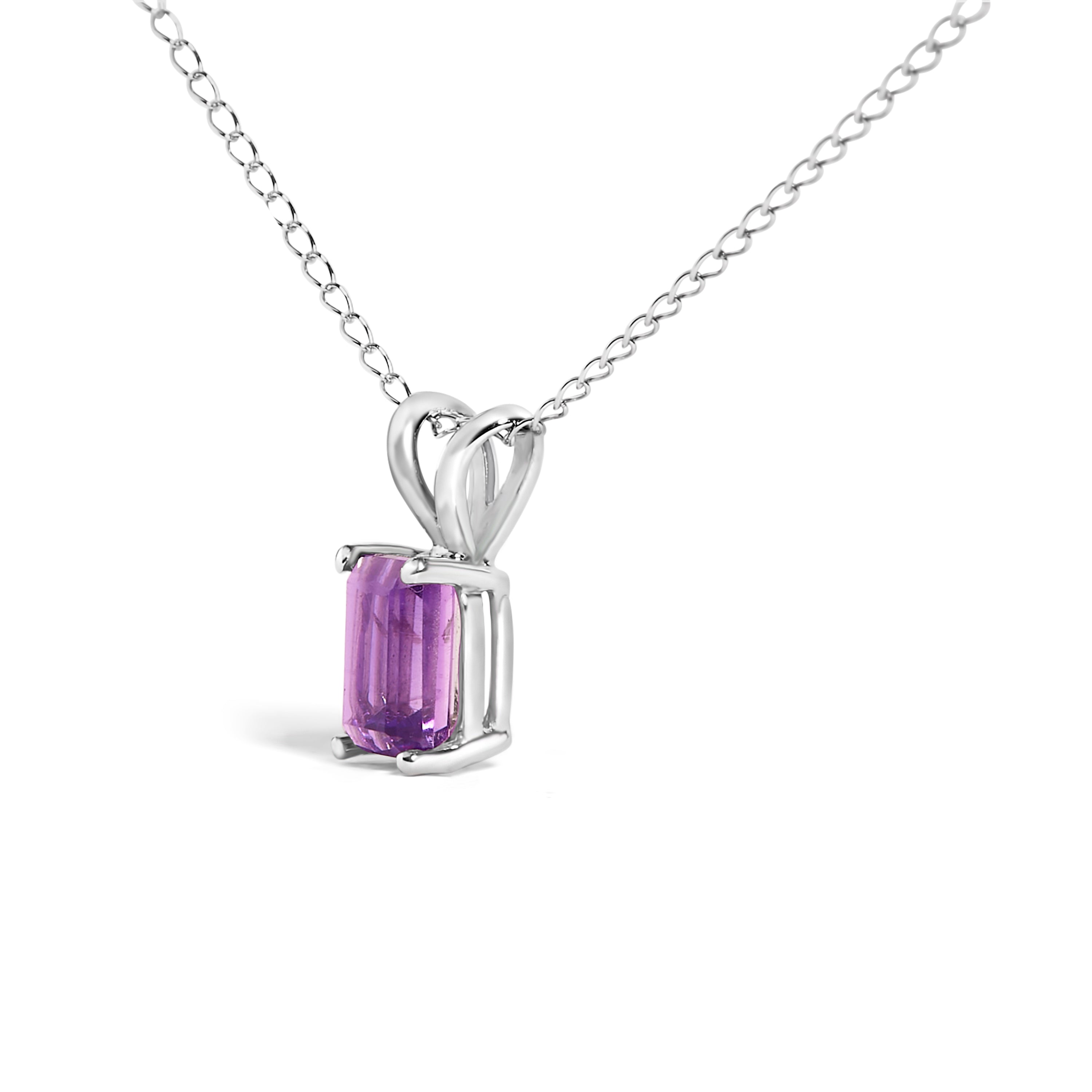 14K White Gold 6x4MM Emerald Cut Purple Amethyst Solitaire Pendant Necklace on sale at MyriadMart