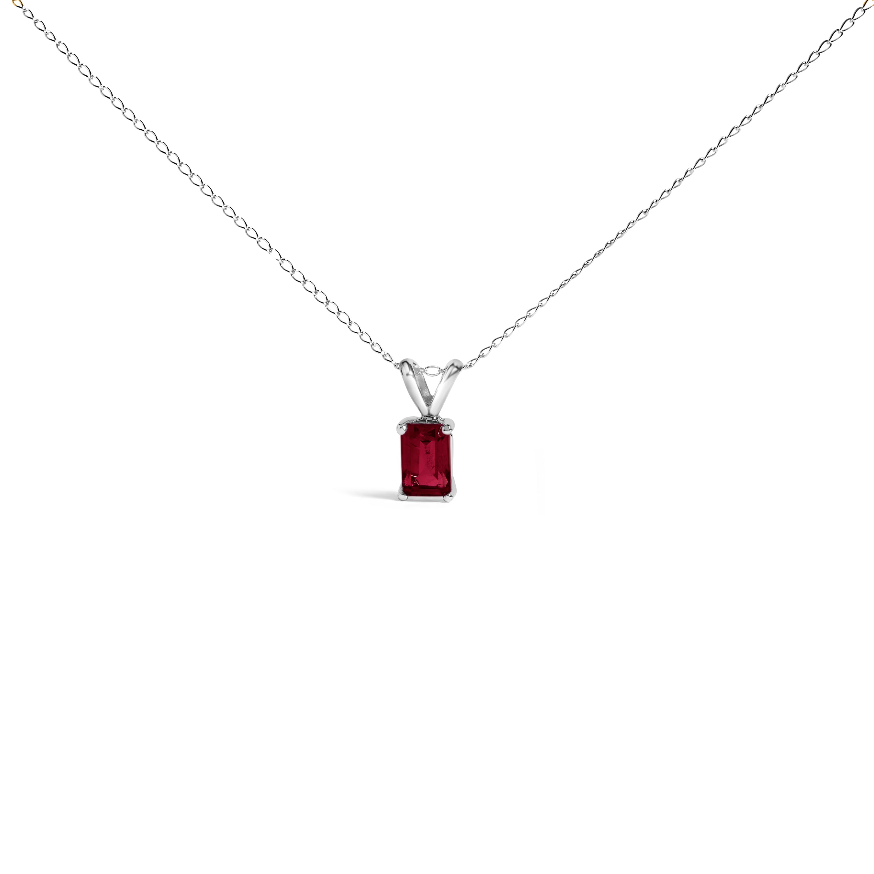 14K White Gold 6x4MM Emerald Cut Purple Amethyst Solitaire Pendant Necklace on sale at MyriadMart