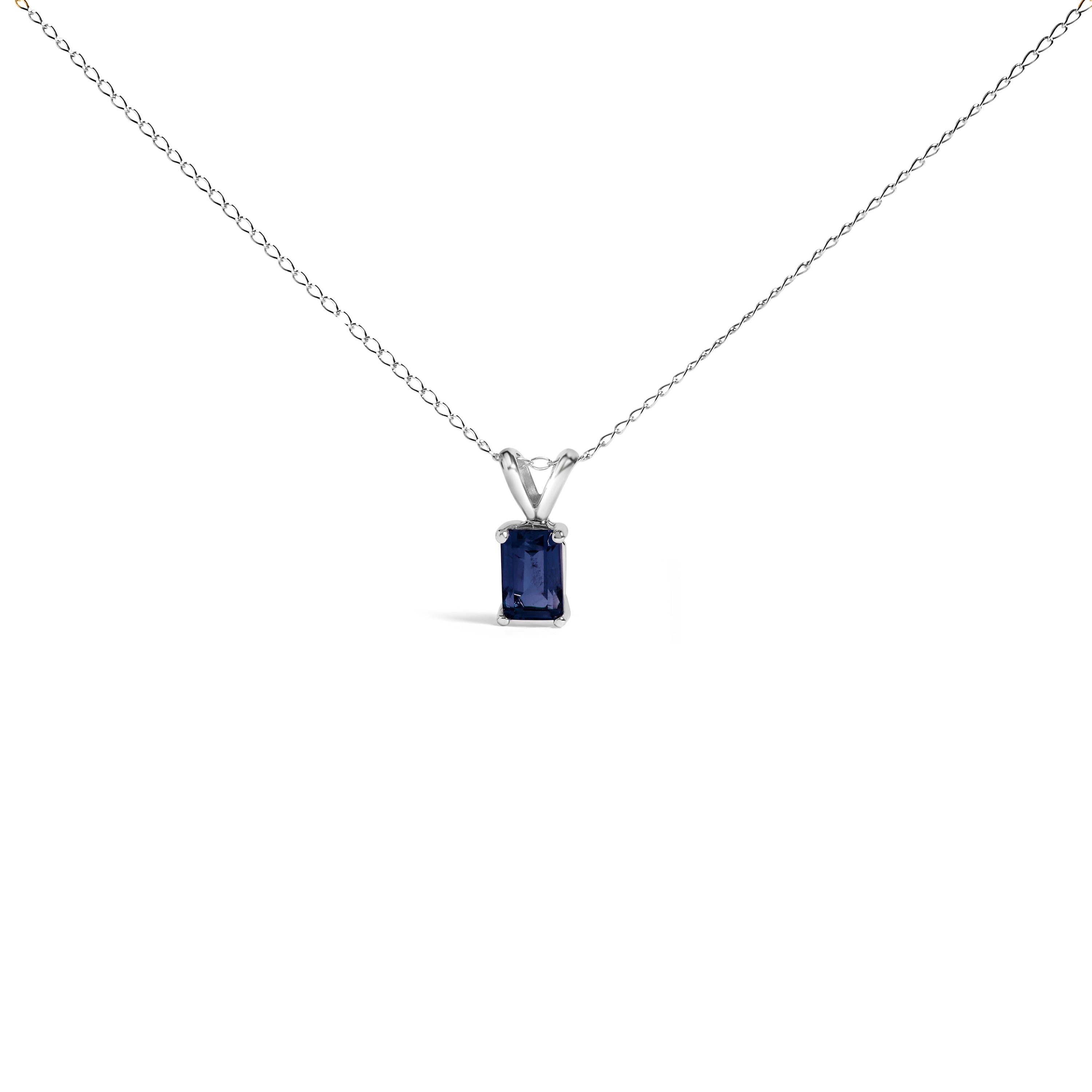 14K White Gold 6x4MM Emerald Cut Purple Amethyst Solitaire Pendant Necklace on sale at MyriadMart