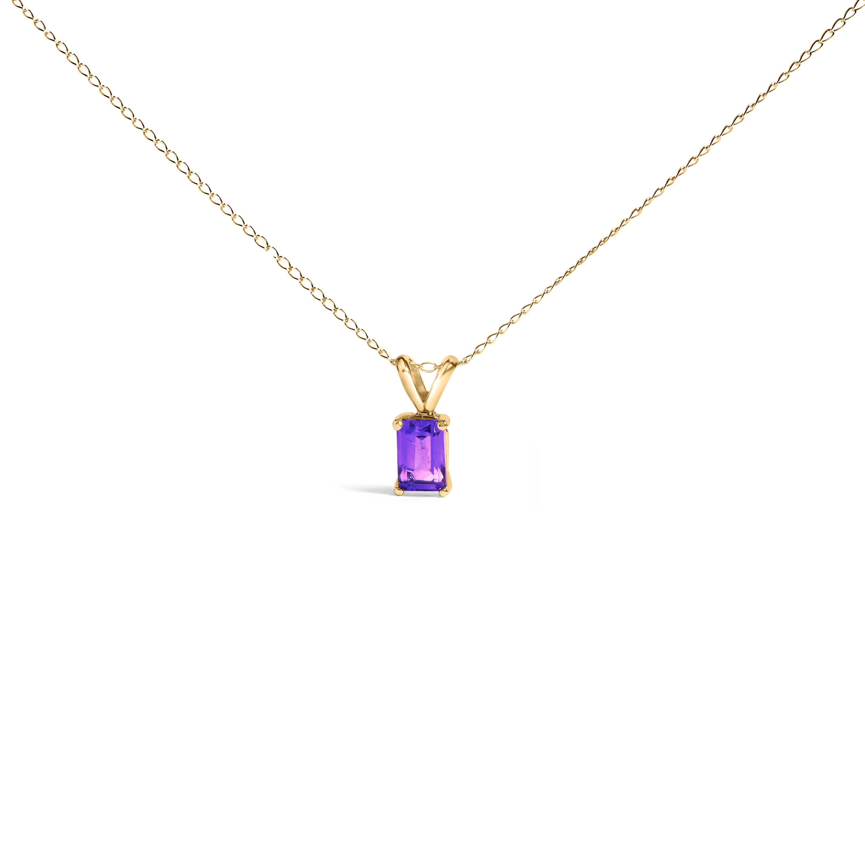 14K White Gold 6x4MM Emerald Cut Purple Amethyst Solitaire Pendant Necklace on sale at MyriadMart