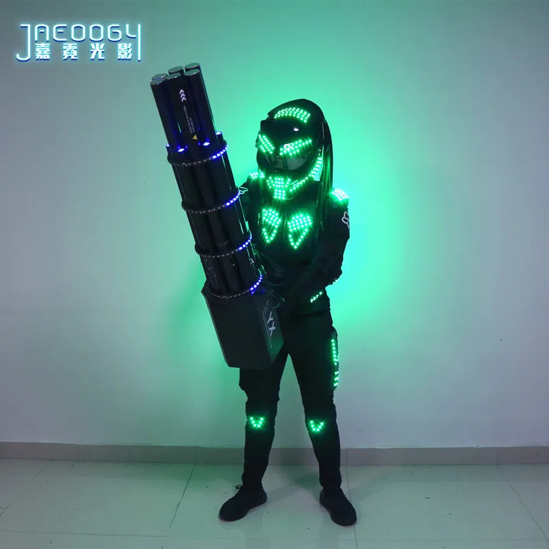 LED Glowing Robot Costume Nightclub Stage Performance Fluorescent Props Predator RGB Lighting Helmet Halloween Glowing Clothes, MyriadMart
