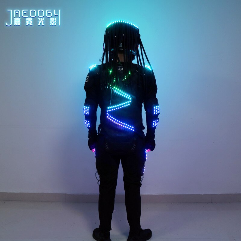 LED Glowing Robot Costume Nightclub Stage Performance Fluorescent Props Predator RGB Lighting Helmet Halloween Glowing Clothes, MyriadMart