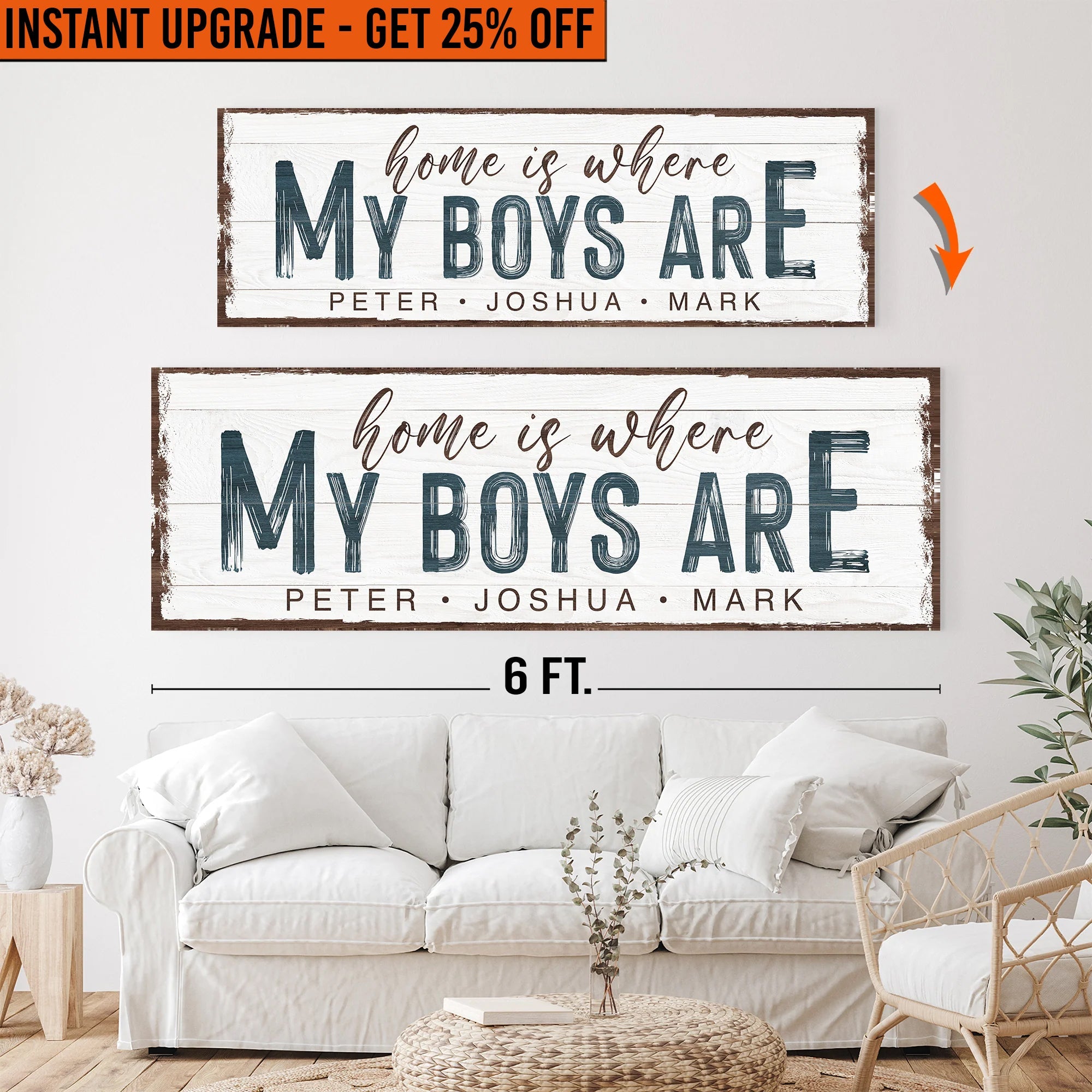 Upgrade Your 20x60 Inches 'Home Is Where My Boys Are' Canvas To 24x72 Inches on sale at MyriadMart