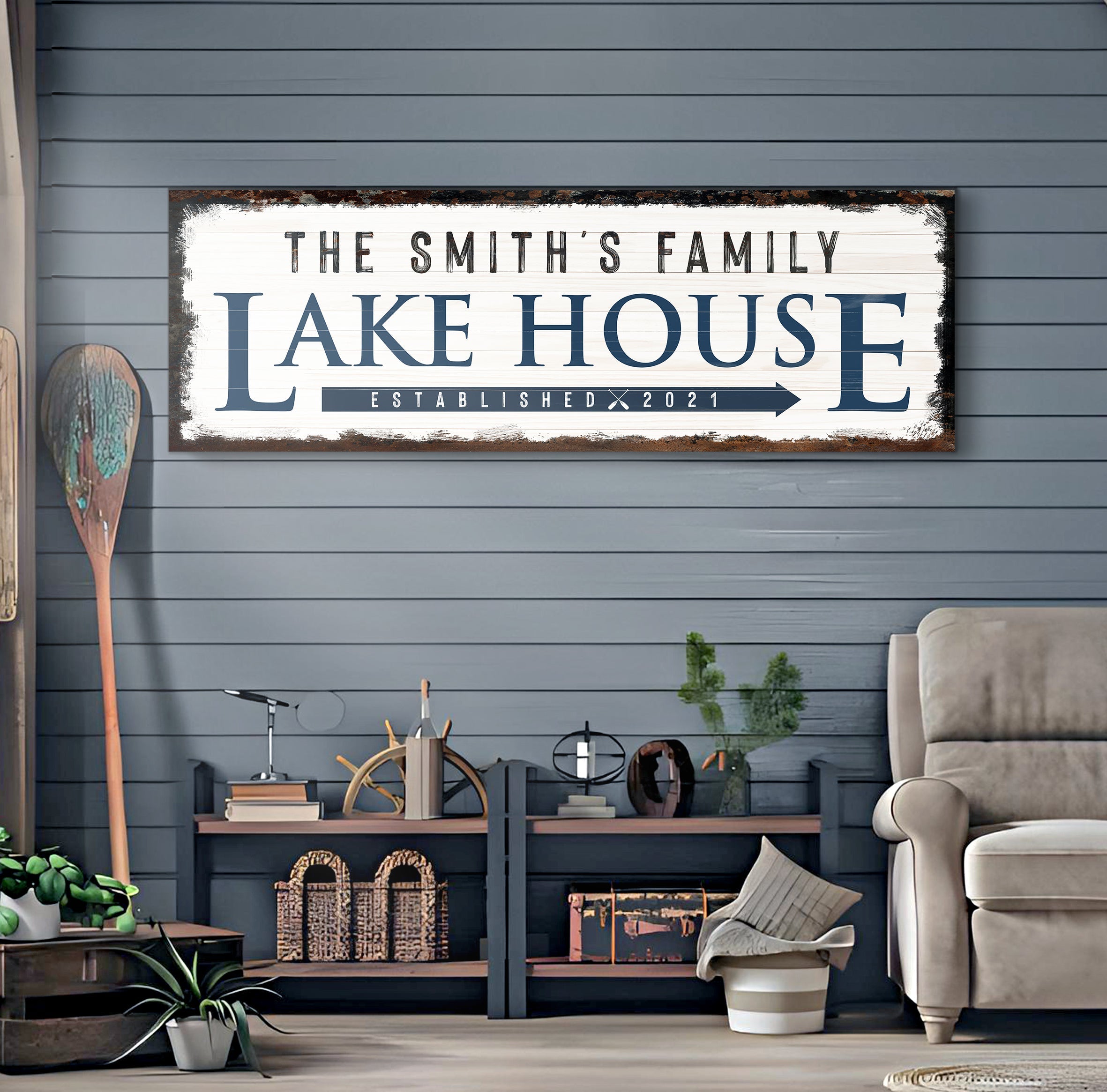 Family Lake House Arrow Sign on sale at MyriadMart