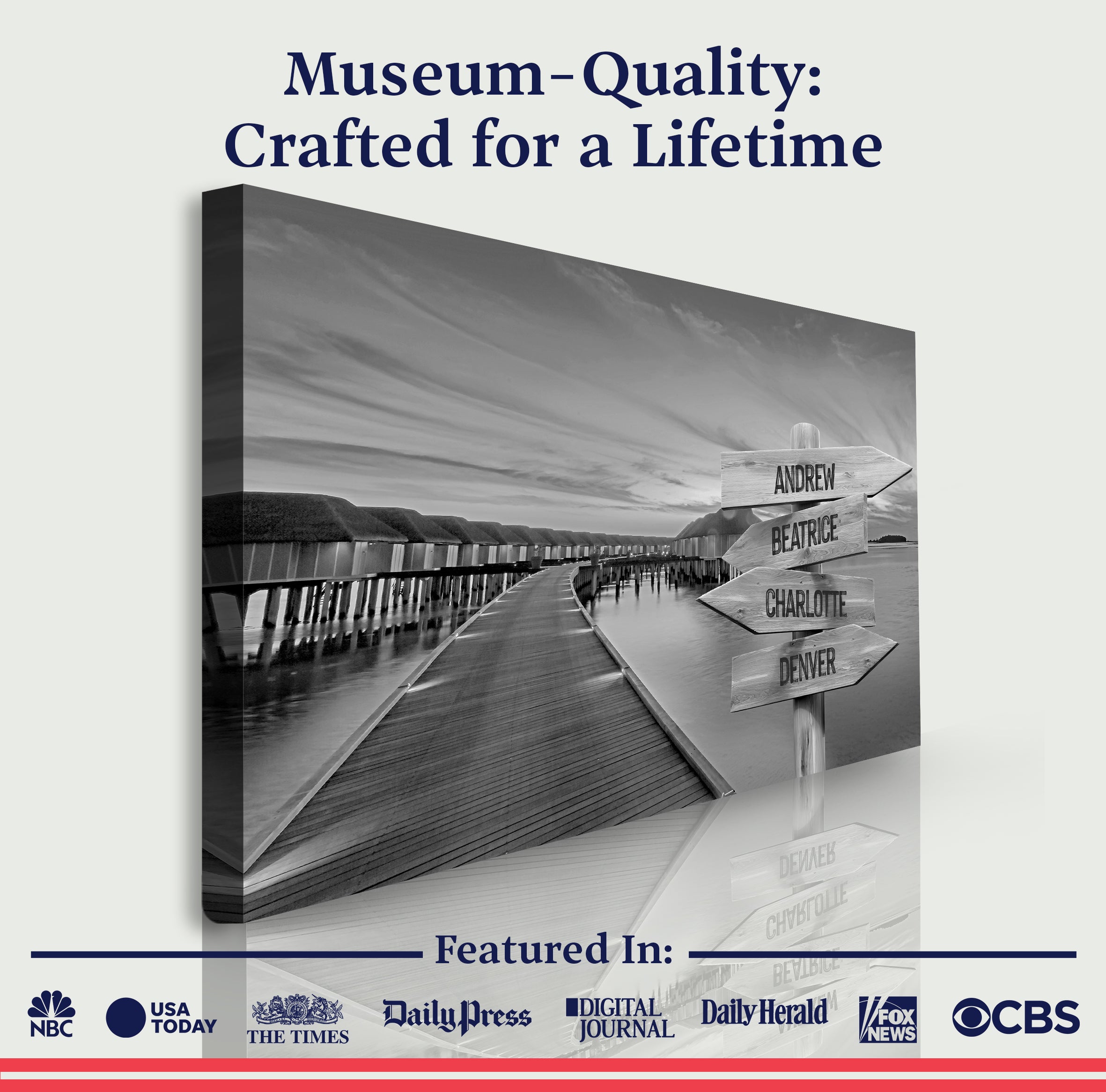 Family Names Monochrome Ocean Dock Sign on sale at MyriadMart