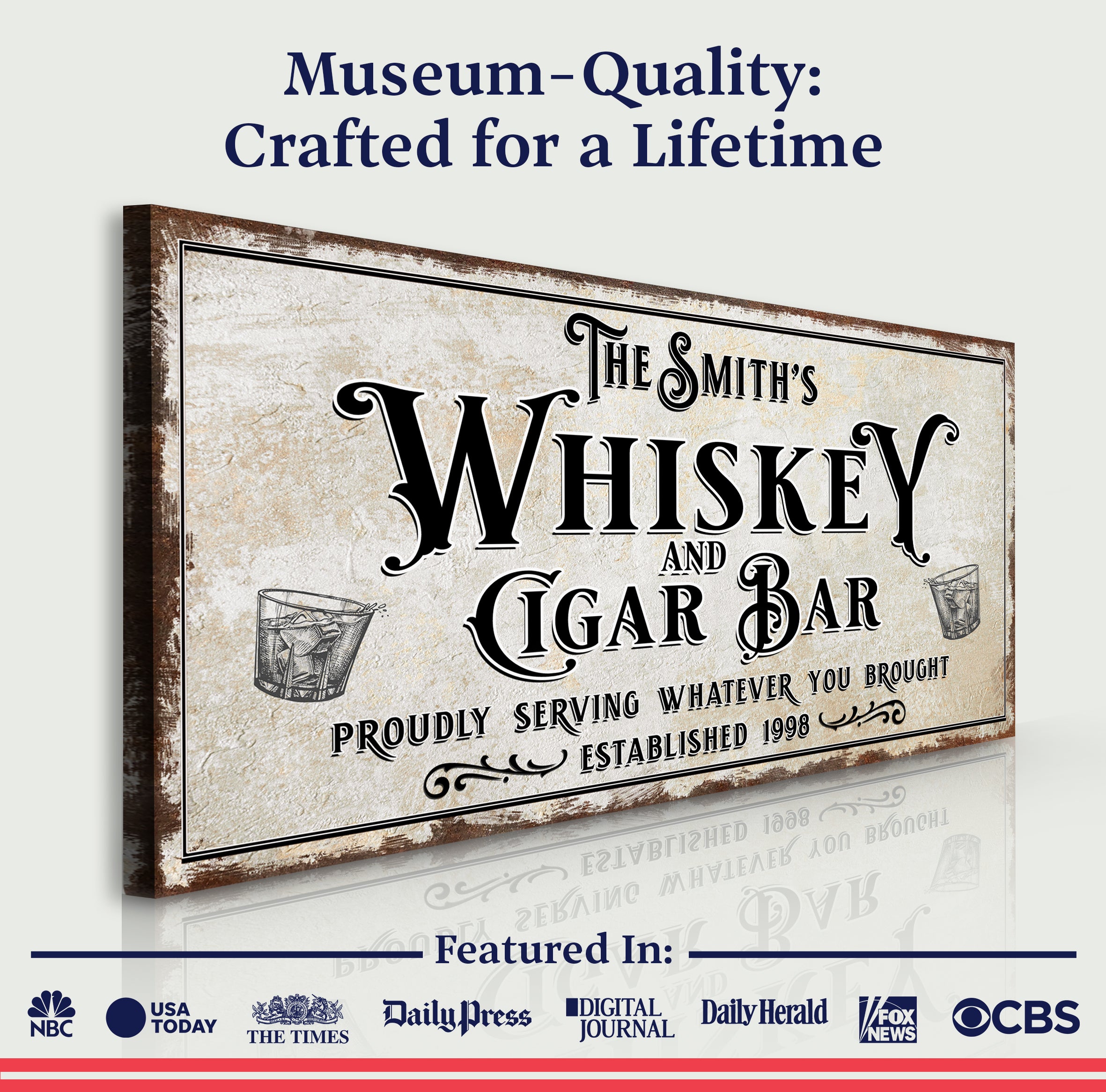 Personalized Whiskey and Cigar Bar Sign on sale at MyriadMart