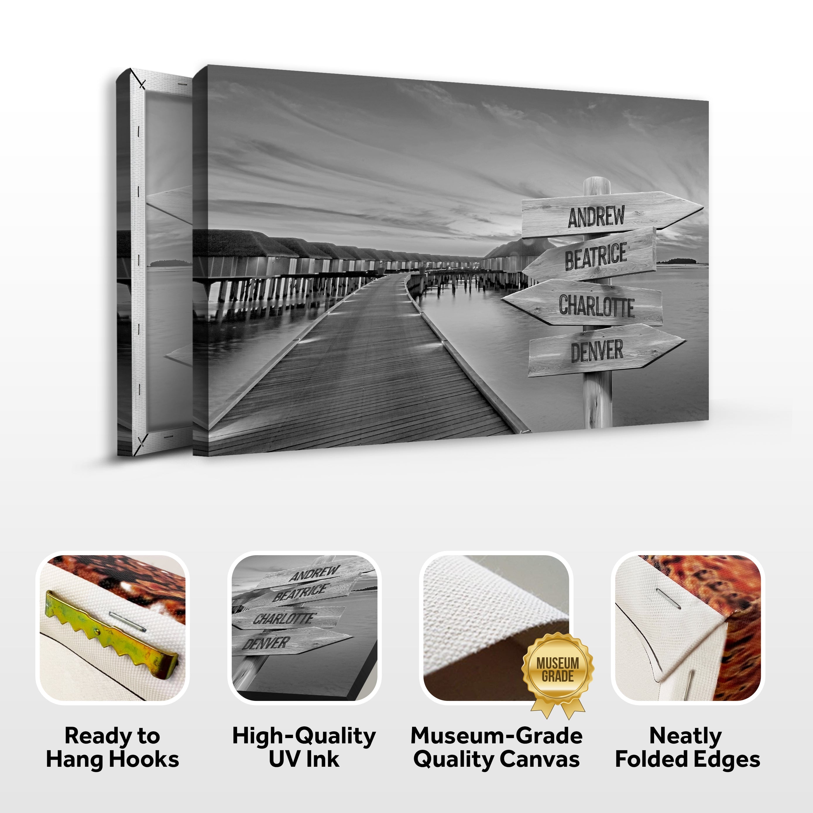 Family Names Monochrome Ocean Dock Sign on sale at MyriadMart