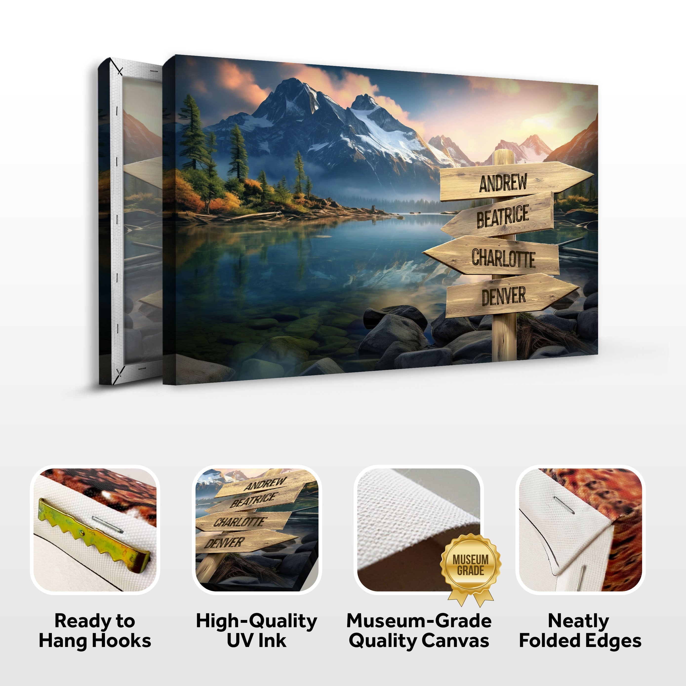 Mountain Sunrise Family Names Sign on sale at MyriadMart