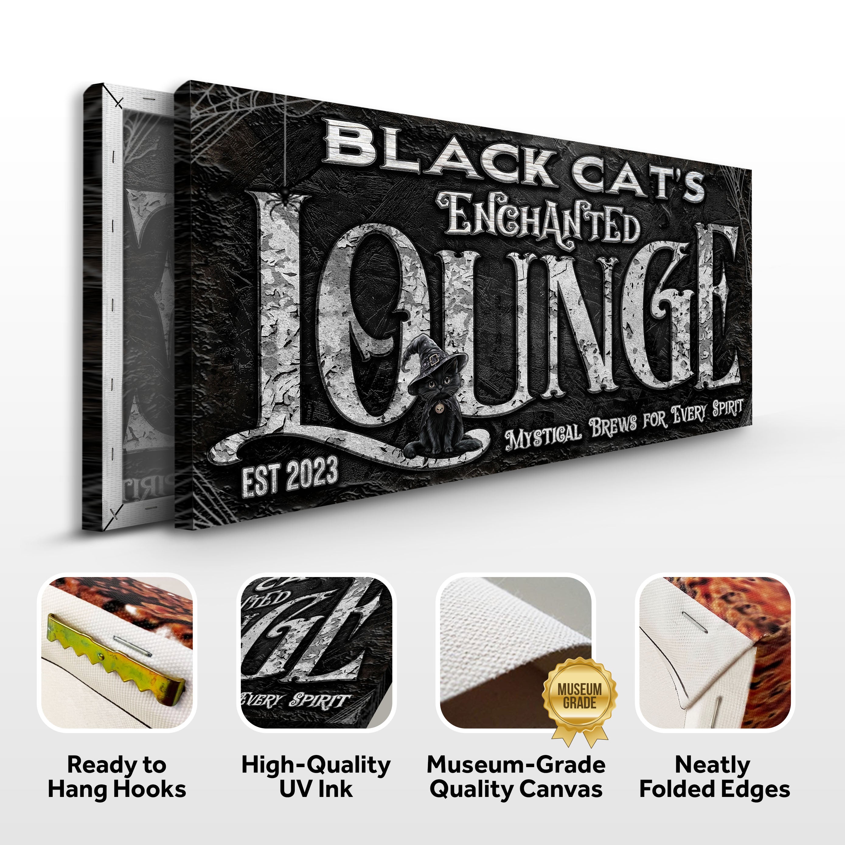 Black Cat's Enchanted Lounge Halloween Sign on sale at MyriadMart