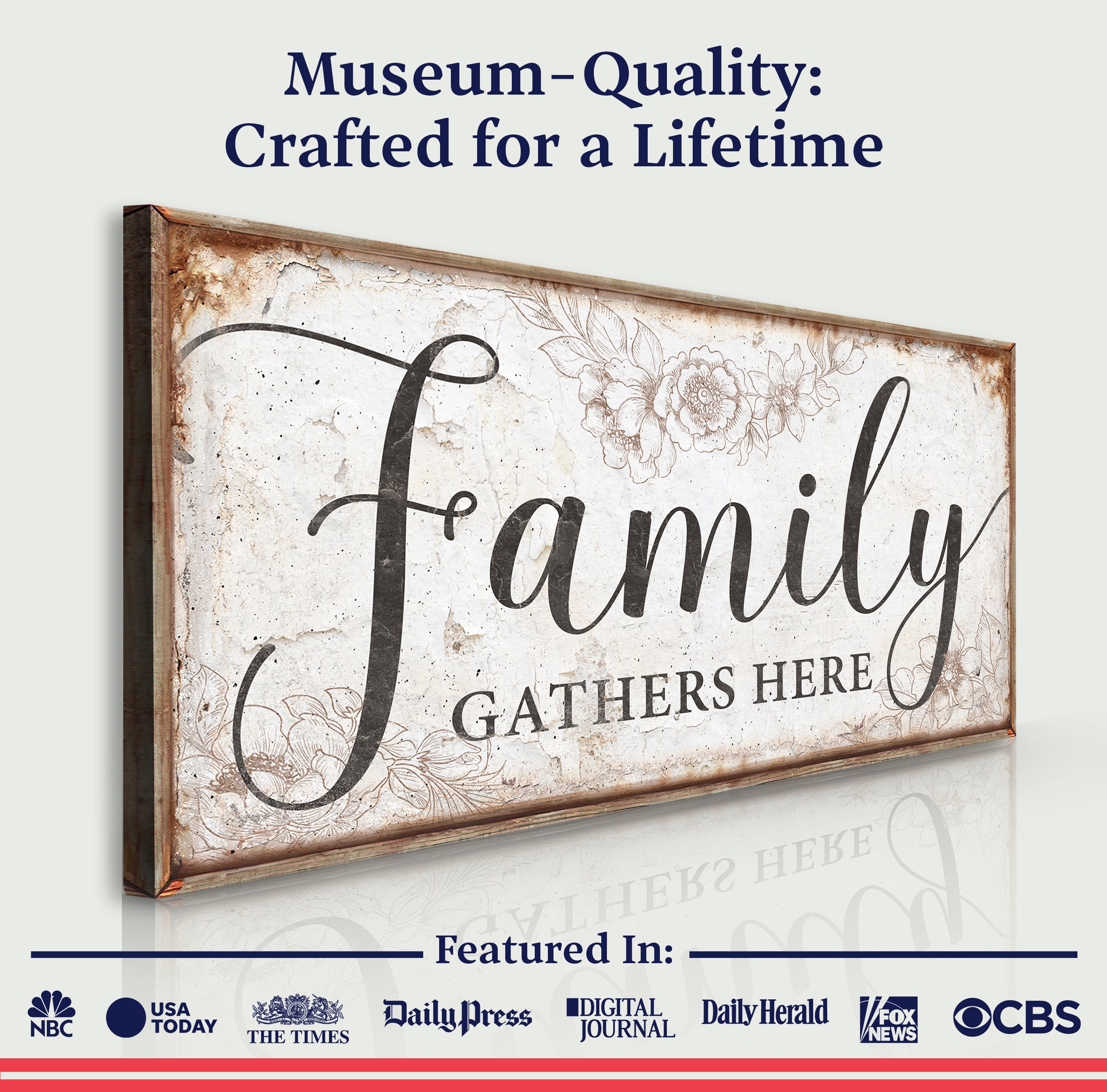 Family Gathers Here Sign on sale at MyriadMart