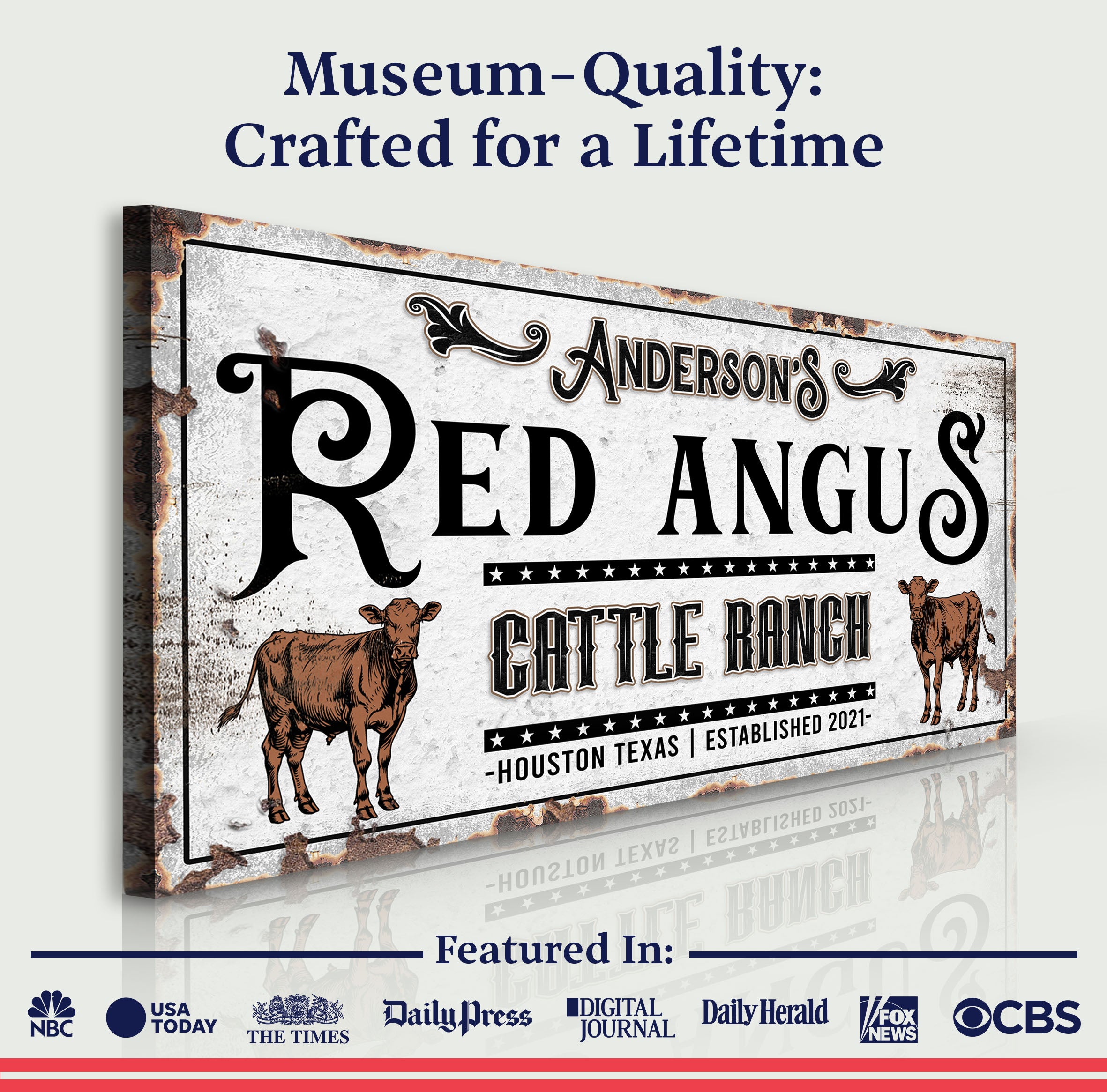 Personalized Red Angus Cattle Sign on sale at MyriadMart