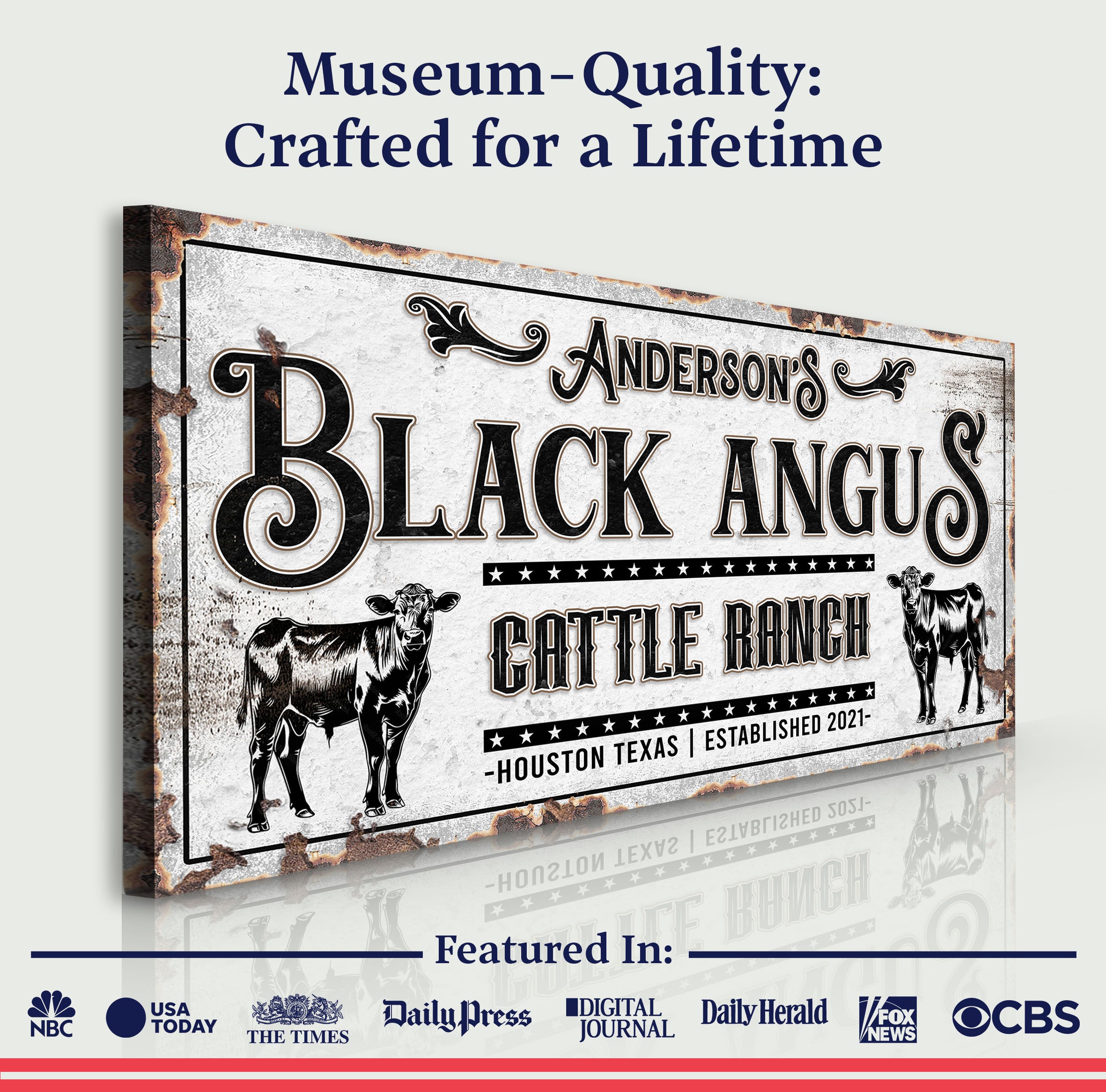 Personalized Black Angus Cattle Sign on sale at MyriadMart