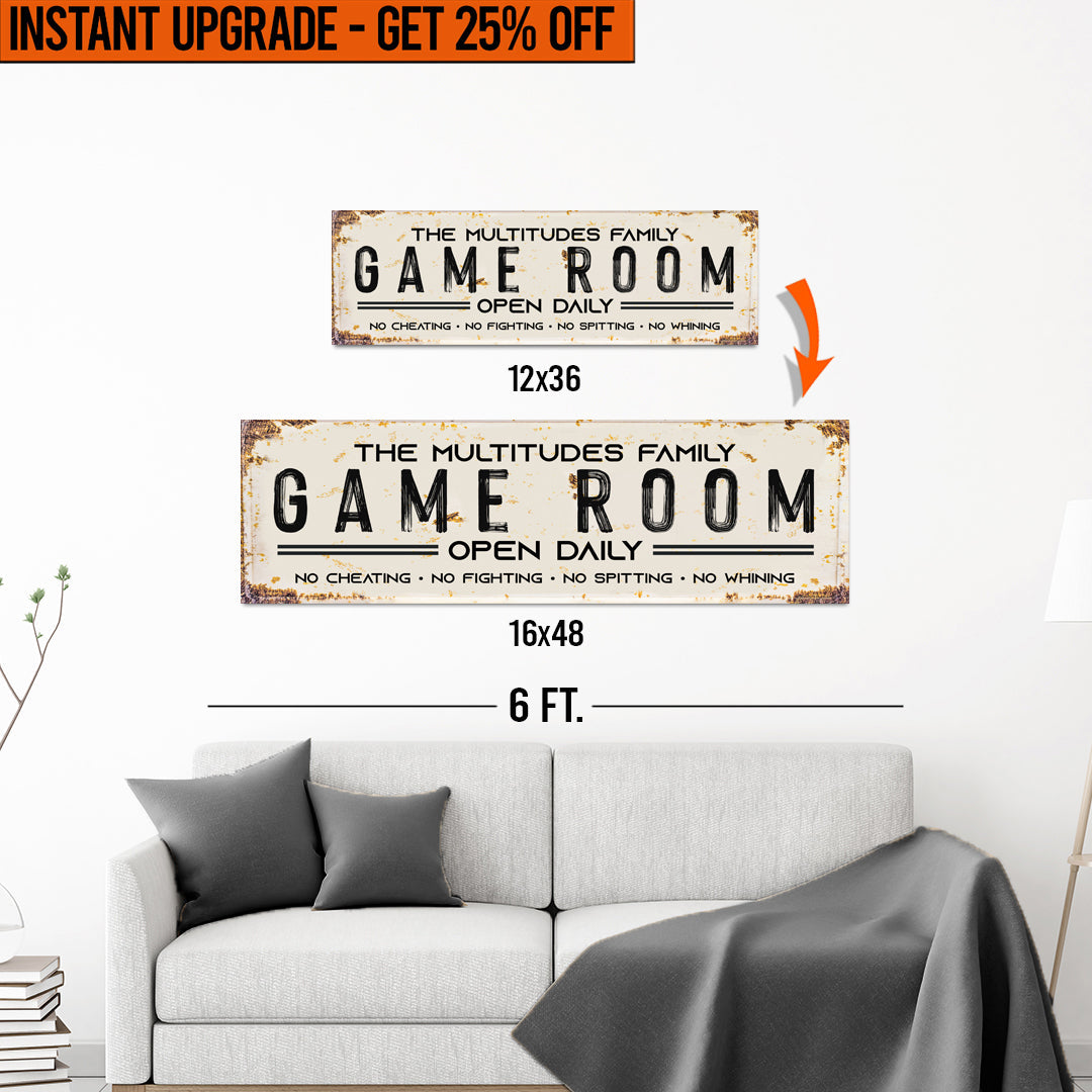 Upgrade Your 12x36 Inches Style 1 'Family Game Room' Canvas To 16x48 Inches on sale at MyriadMart