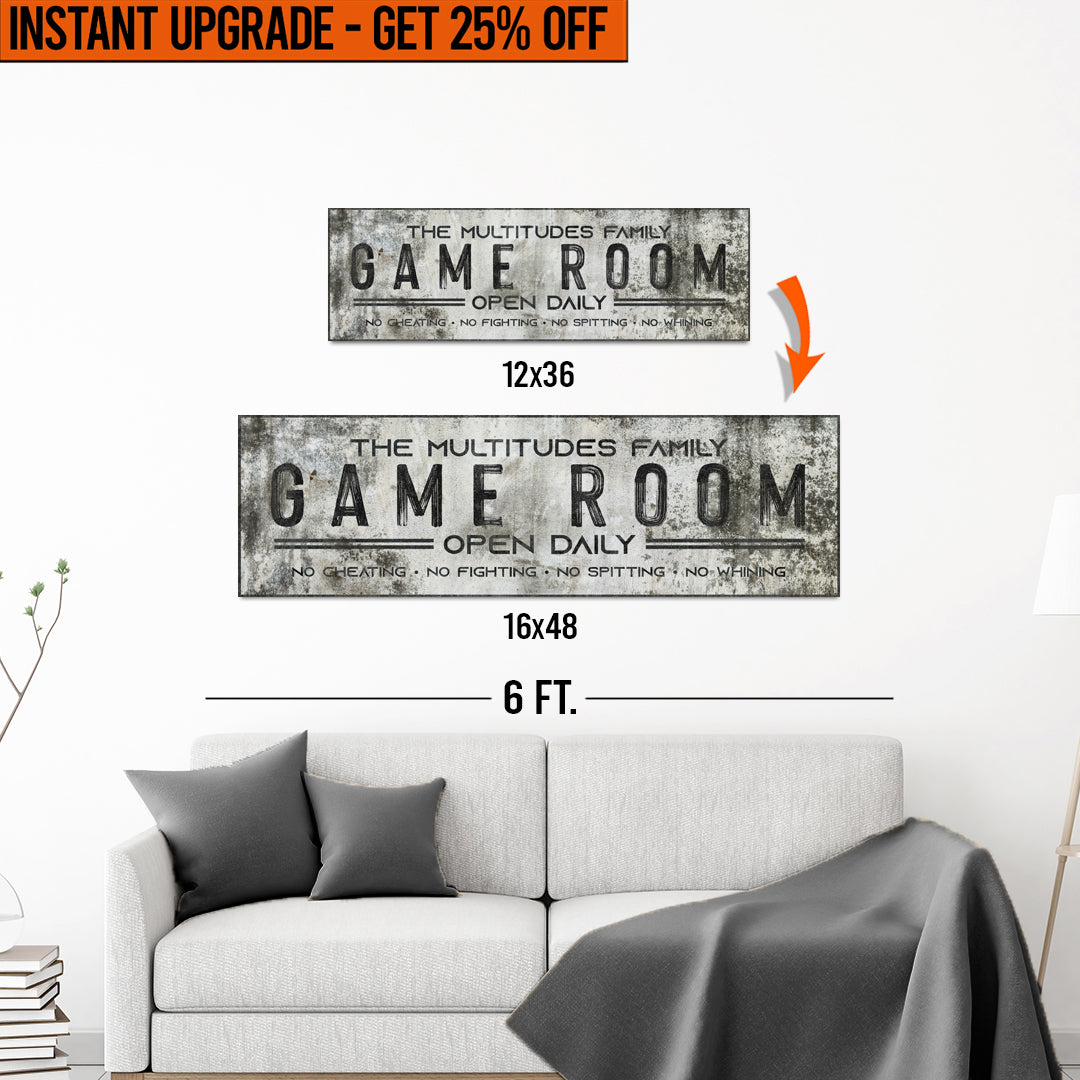 Upgrade Your 12x36 Inches Style 2 'Family Game Room' Canvas To 16x48 Inches on sale at MyriadMart