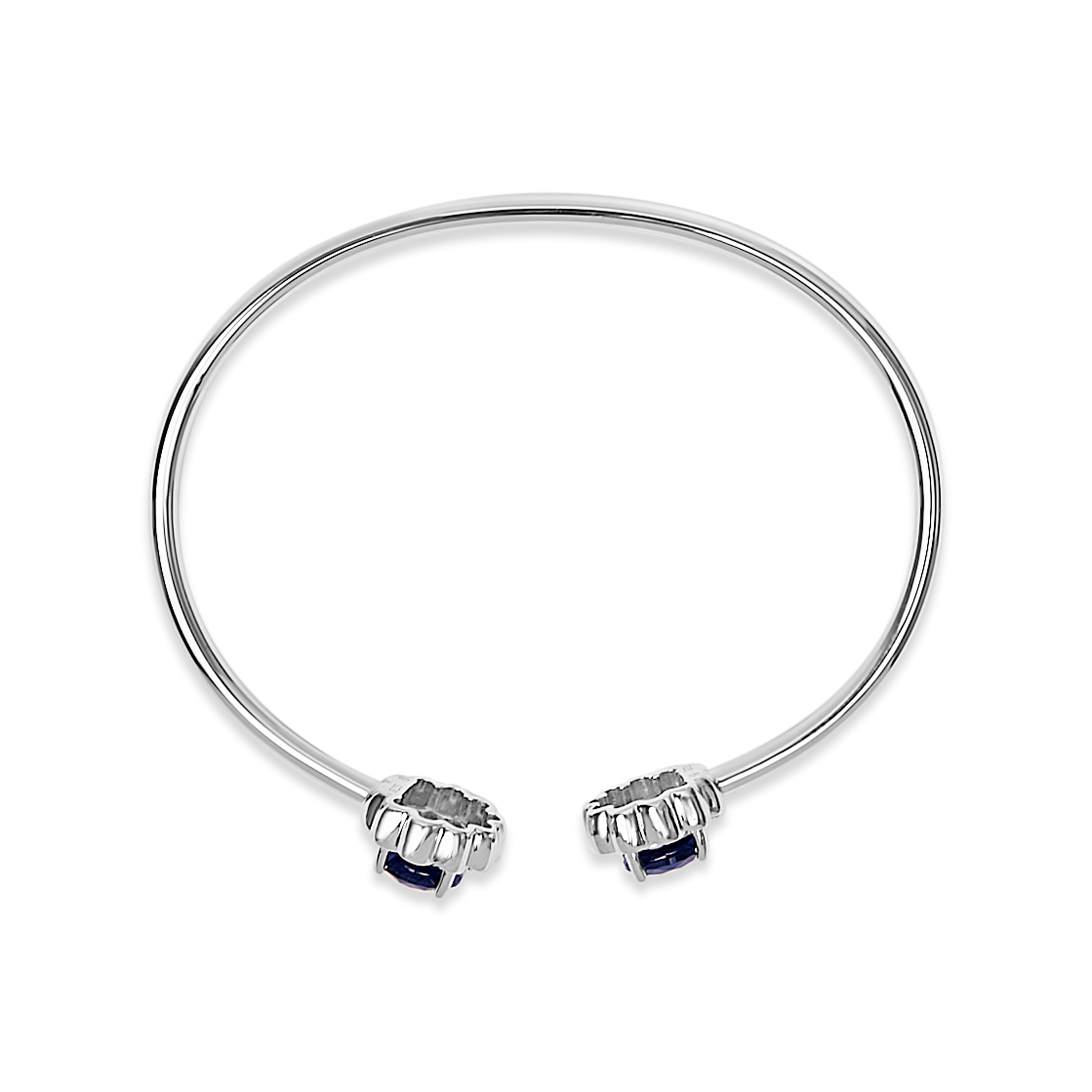Sterling Silver Diamond Accent Created Blue Sapphire Floral Design Bangle Bracelet on sale at MyriadMart