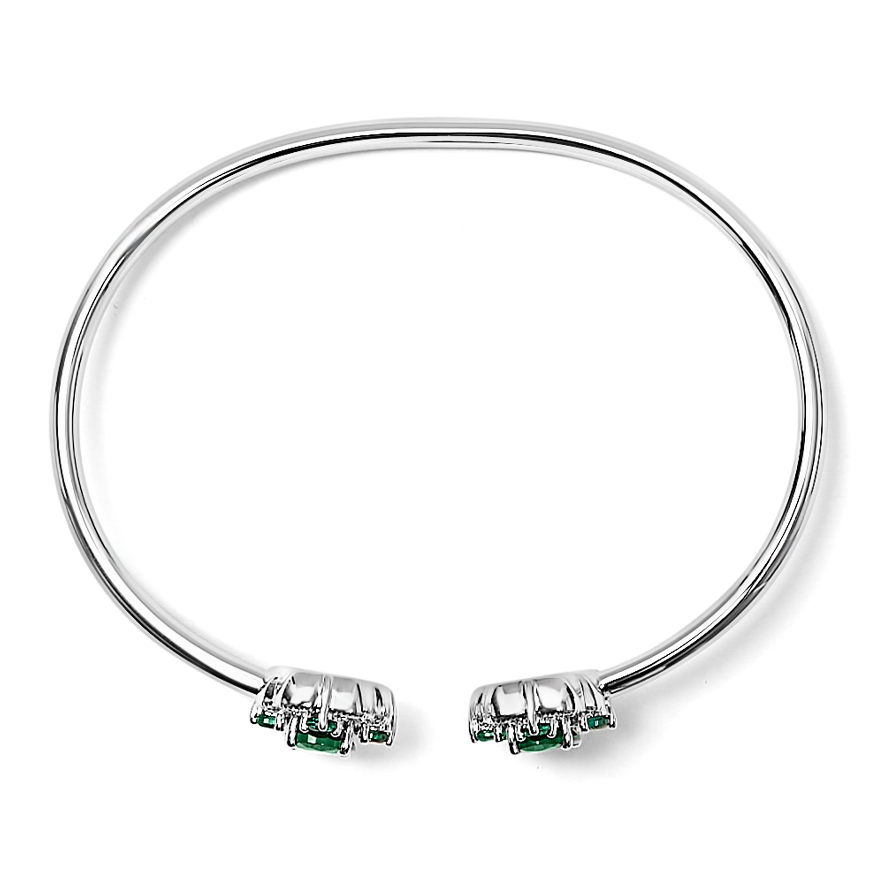 Sterling Silver White Topaz and Green Emerald Floral Bangle Bracelet 6.5 Inch on sale at MyriadMart