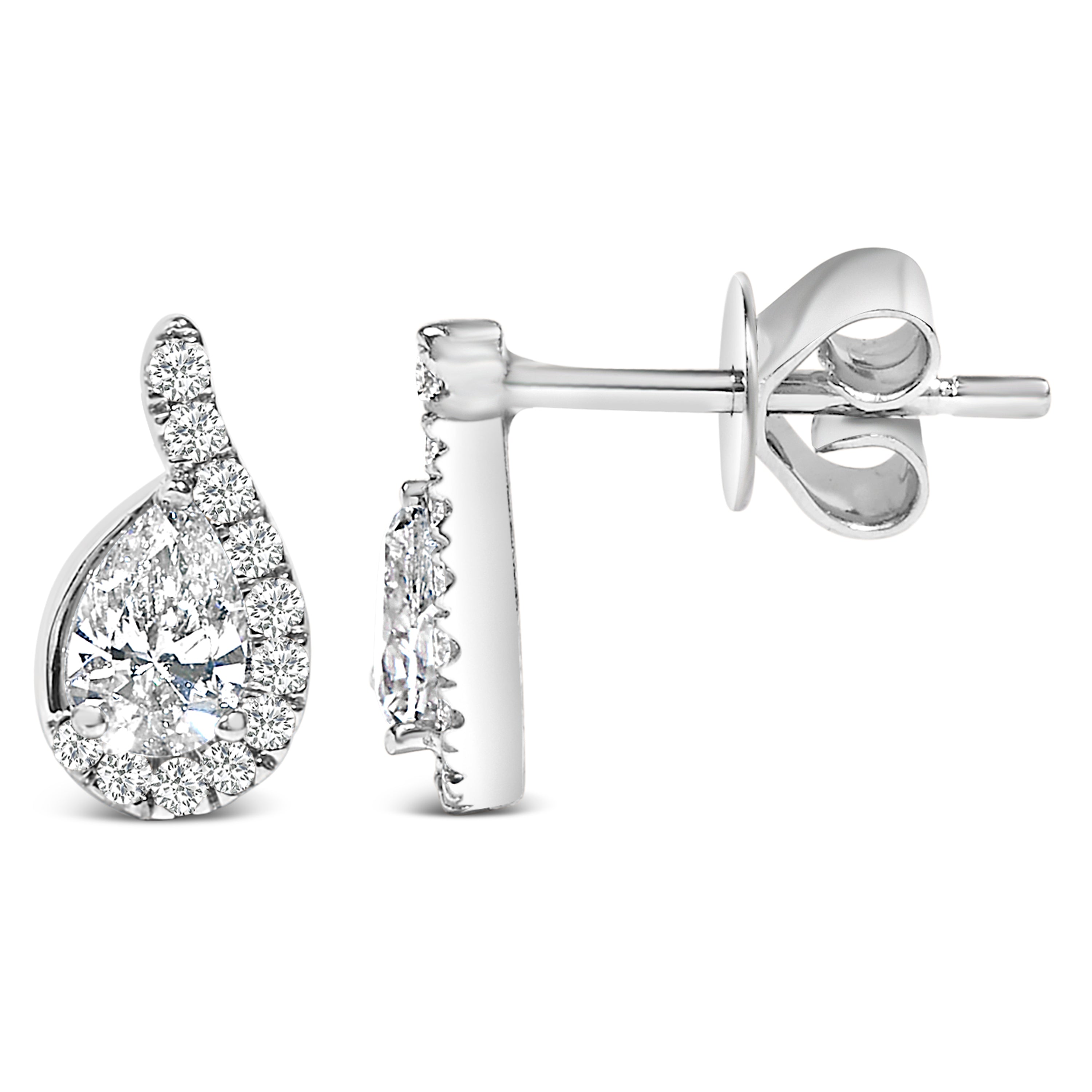 14K White Gold 5/8 Cttw Lab Grown Diamond Tear Drop Halo Stud Earring on sale at MyriadMart