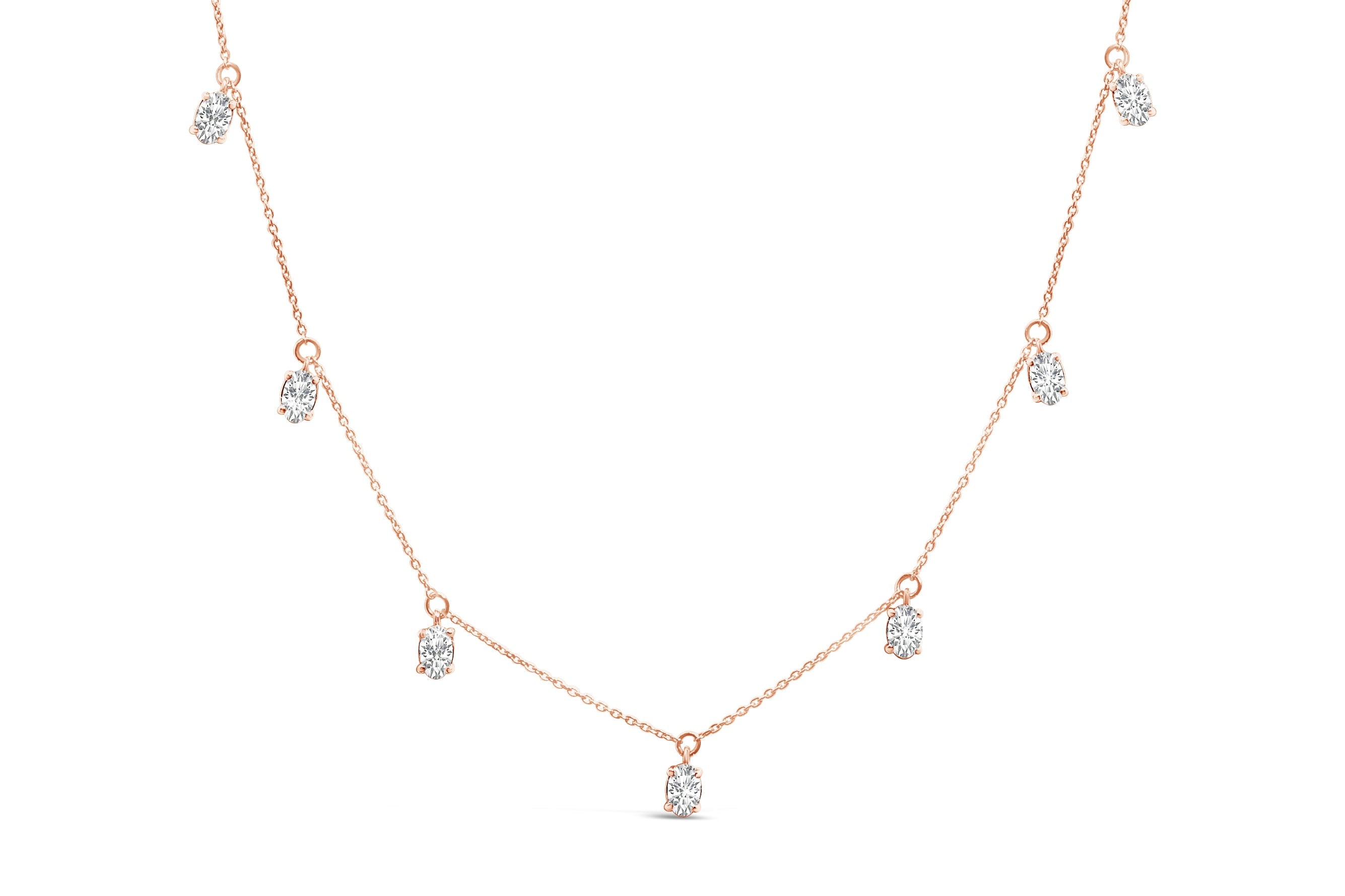 14K Rose Gold 1 3/8 Cttw Oval Lab Grown Diamond Dangle Station Necklace - 17" Inches on sale at MyriadMart