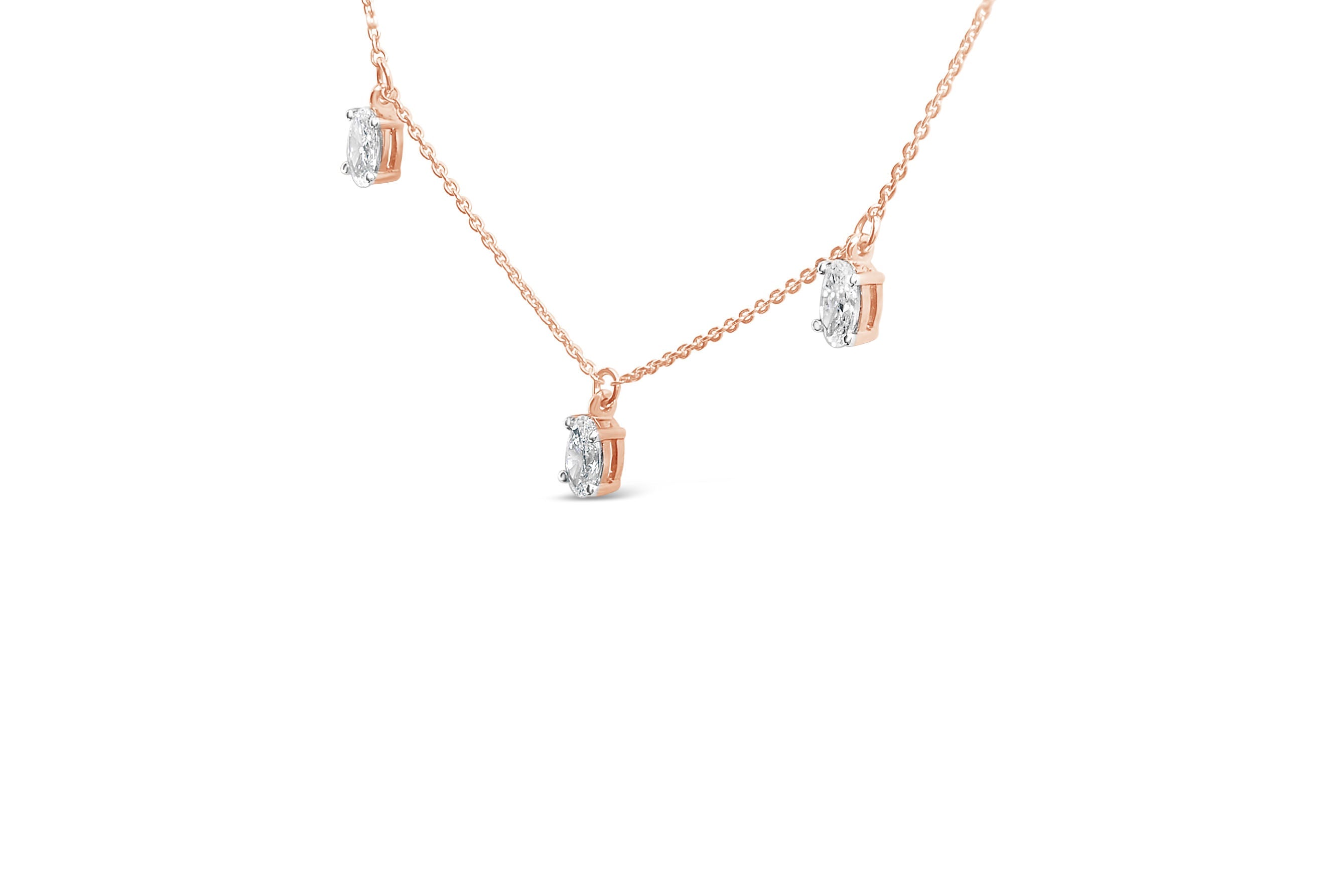 14K Rose Gold 1 3/8 Cttw Oval Lab Grown Diamond Dangle Station Necklace - 17" Inches on sale at MyriadMart