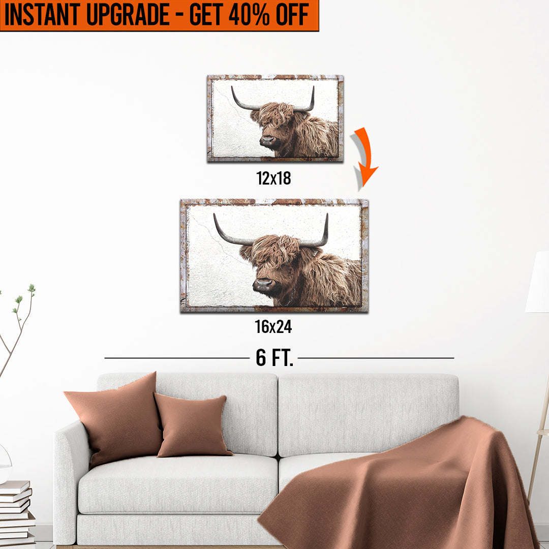 Upgrade Your 12x18 Inches 'Highland Cow Reading Newspaper' Canvas To 16x24 Inches Wall Decor on sale at MyriadMart