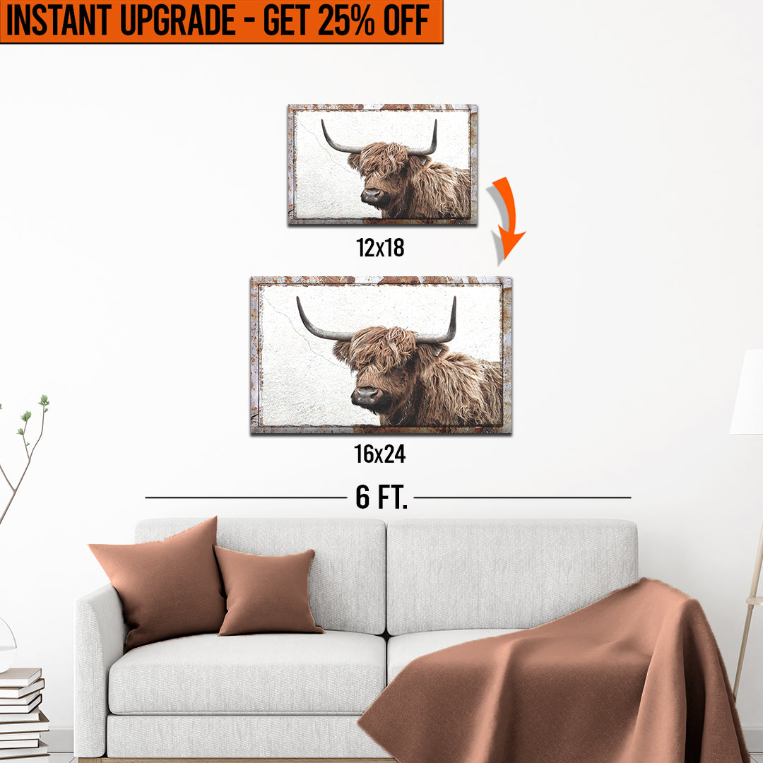Upgrade Your 12x18 Inches 'Natural Rustic Highland Cow' Canvas To 16x24 Inches on sale at MyriadMart