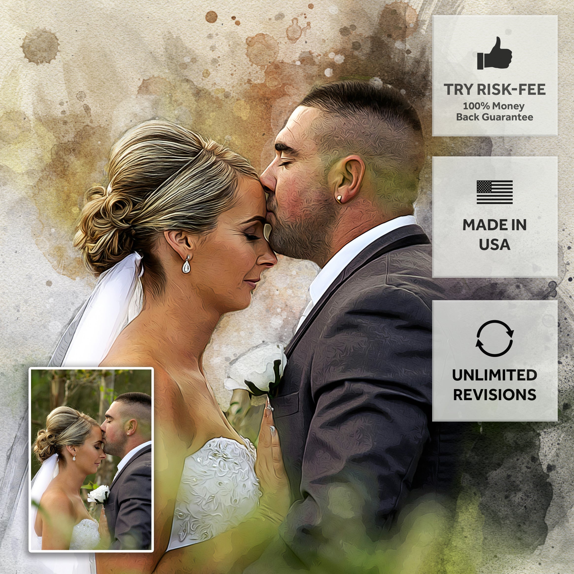 Gift For Spouse Watercolor Portrait Custom Wall Art on sale at MyriadMart