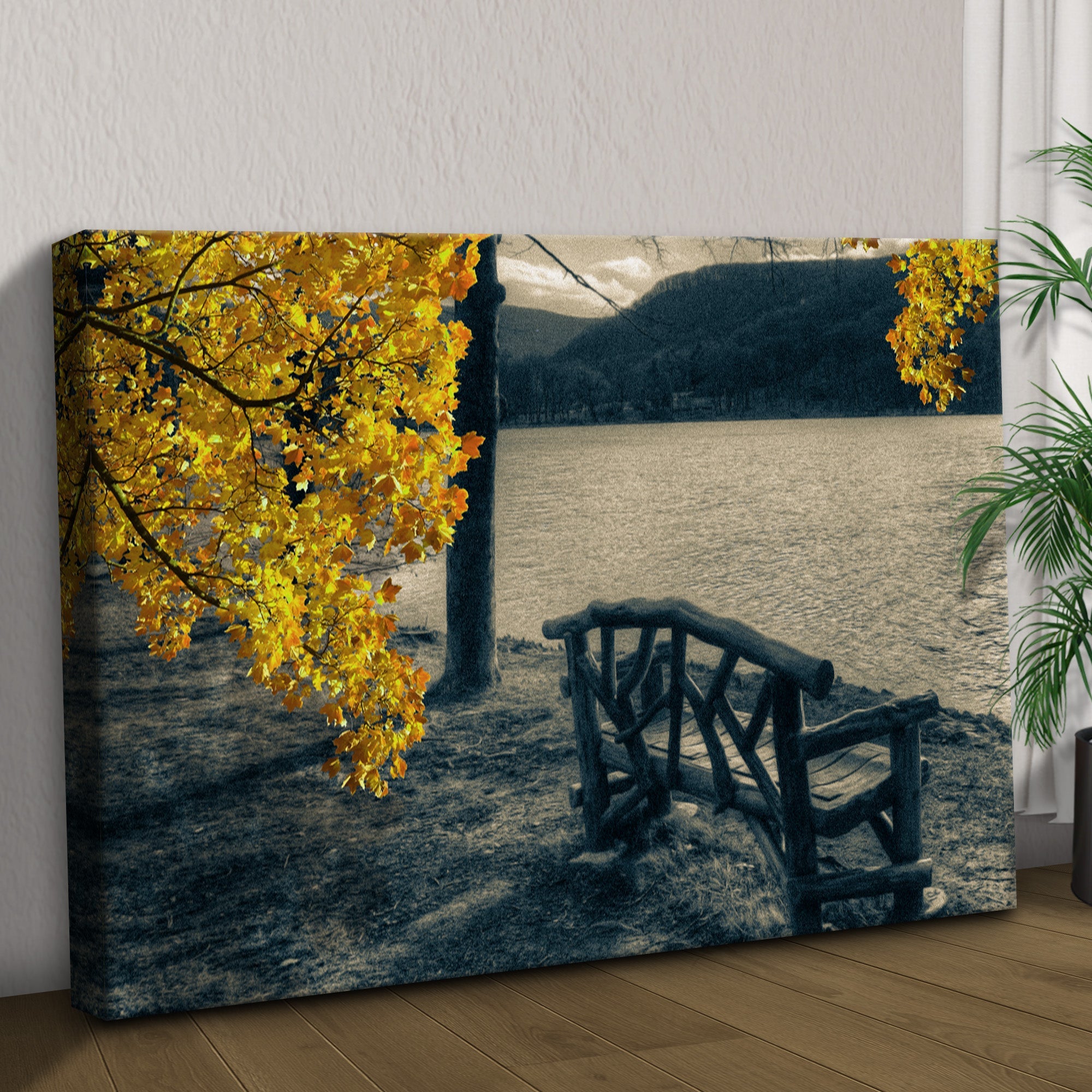 Lake Side Yellow Maple Tree Canvas Wall Art on sale at MyriadMart