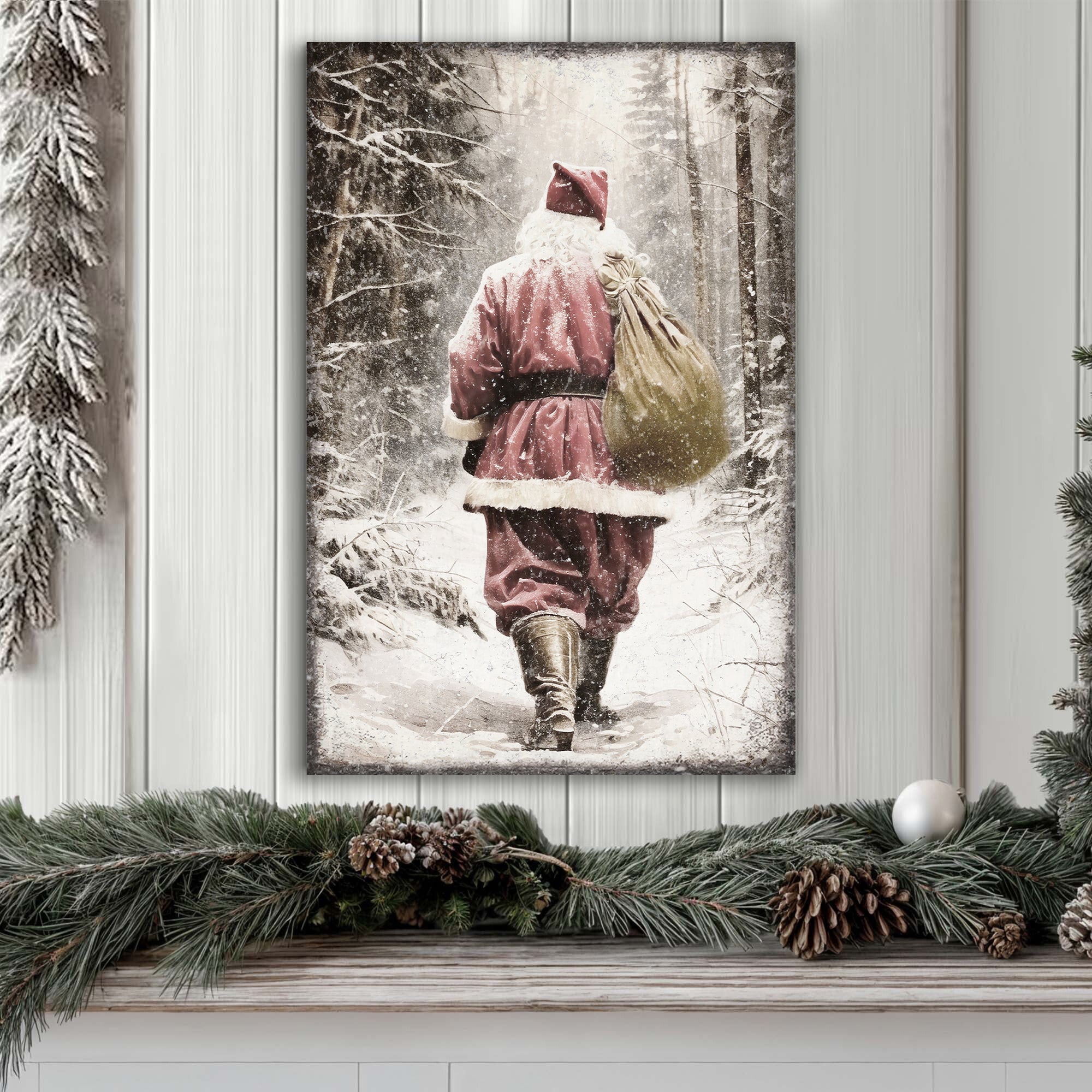 Vintage Santa Claus in Winter Forest Christmas Wall Art III on sale at MyriadMart