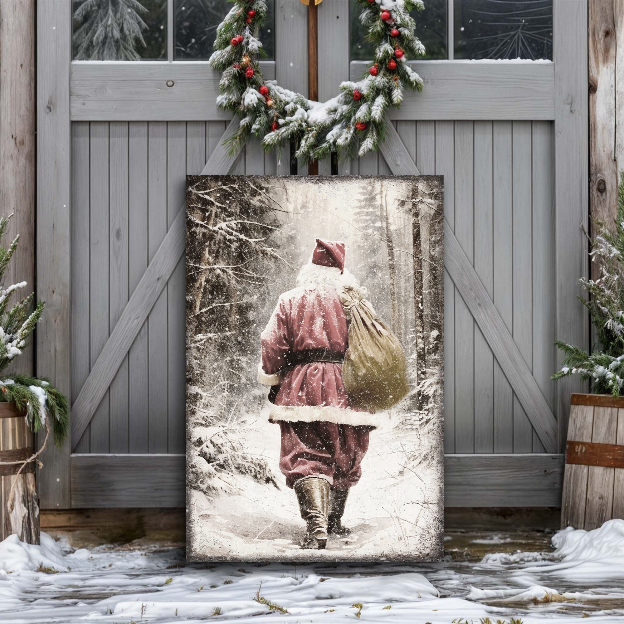 Vintage Santa Claus in Winter Forest Christmas Wall Art III on sale at MyriadMart