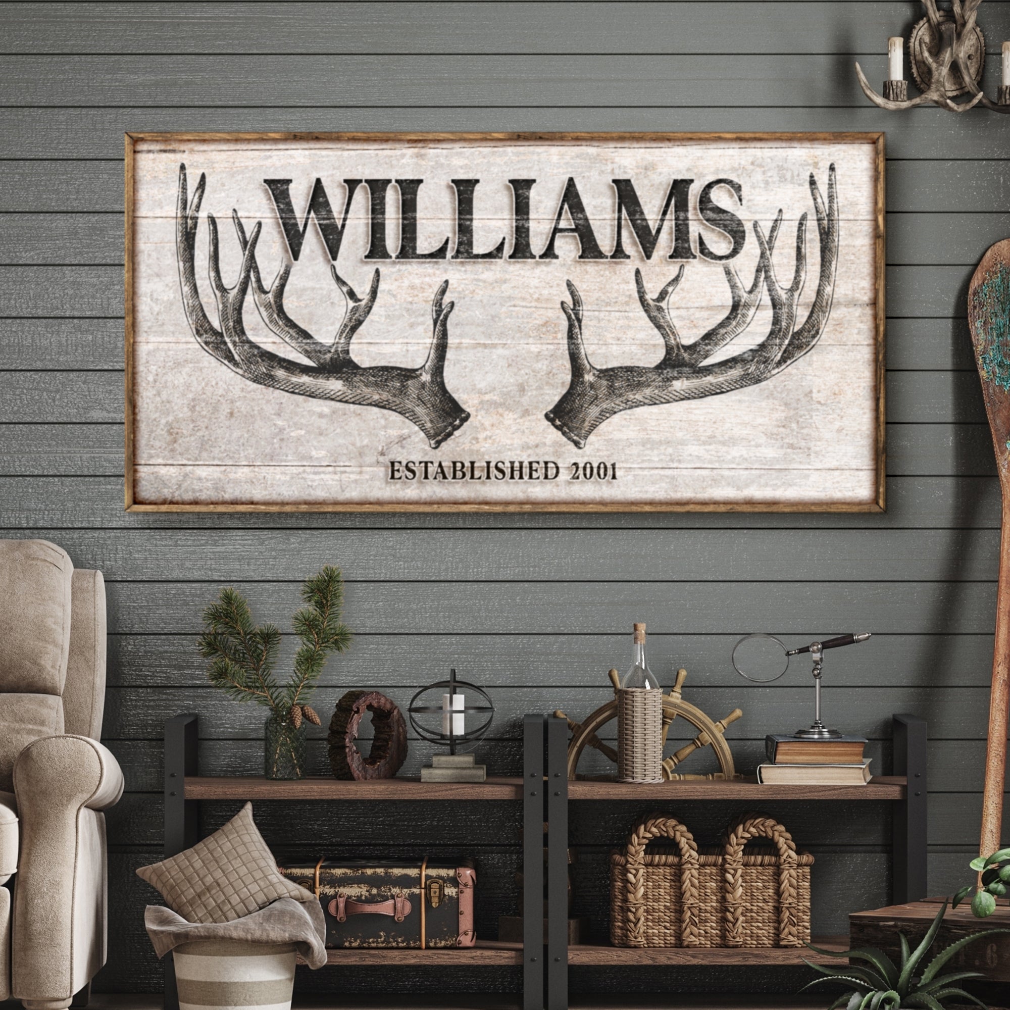Personalized Family Antler Sign IV on sale at MyriadMart