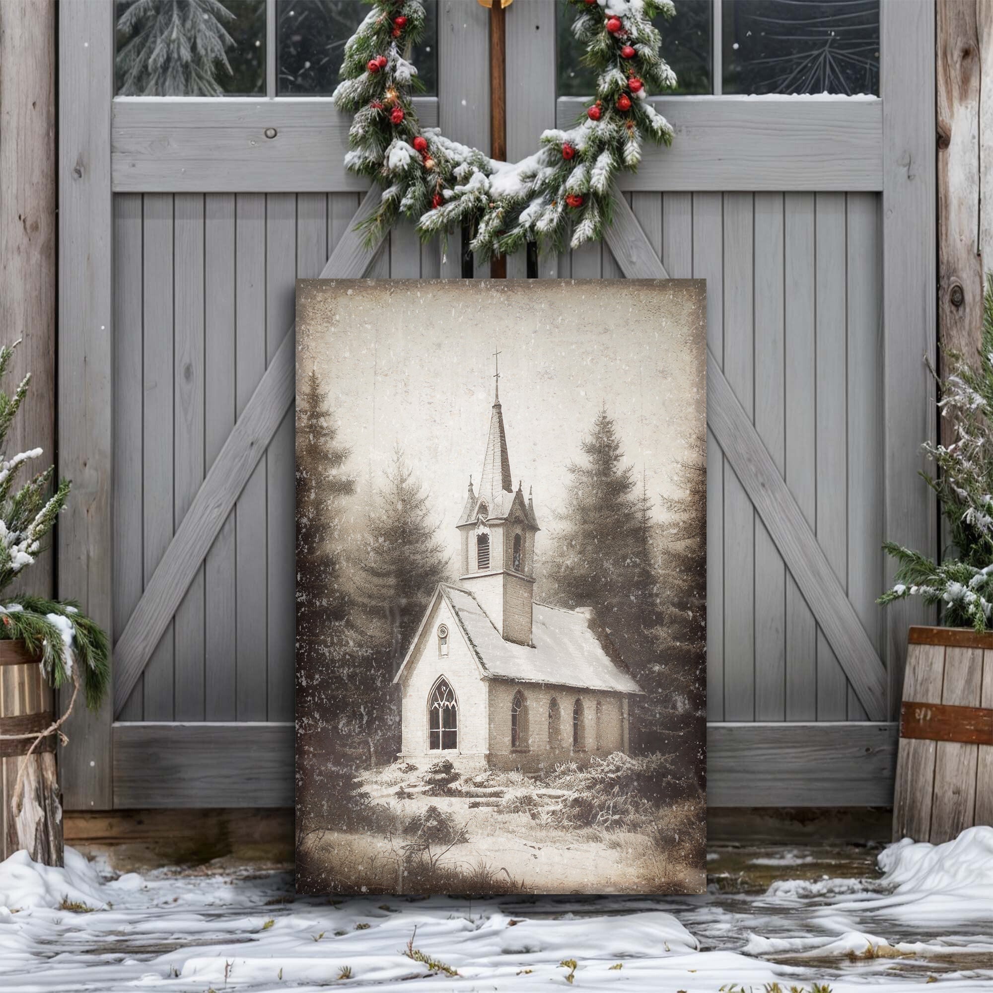 Vintage Church Christmas Wall Art III on sale at MyriadMart
