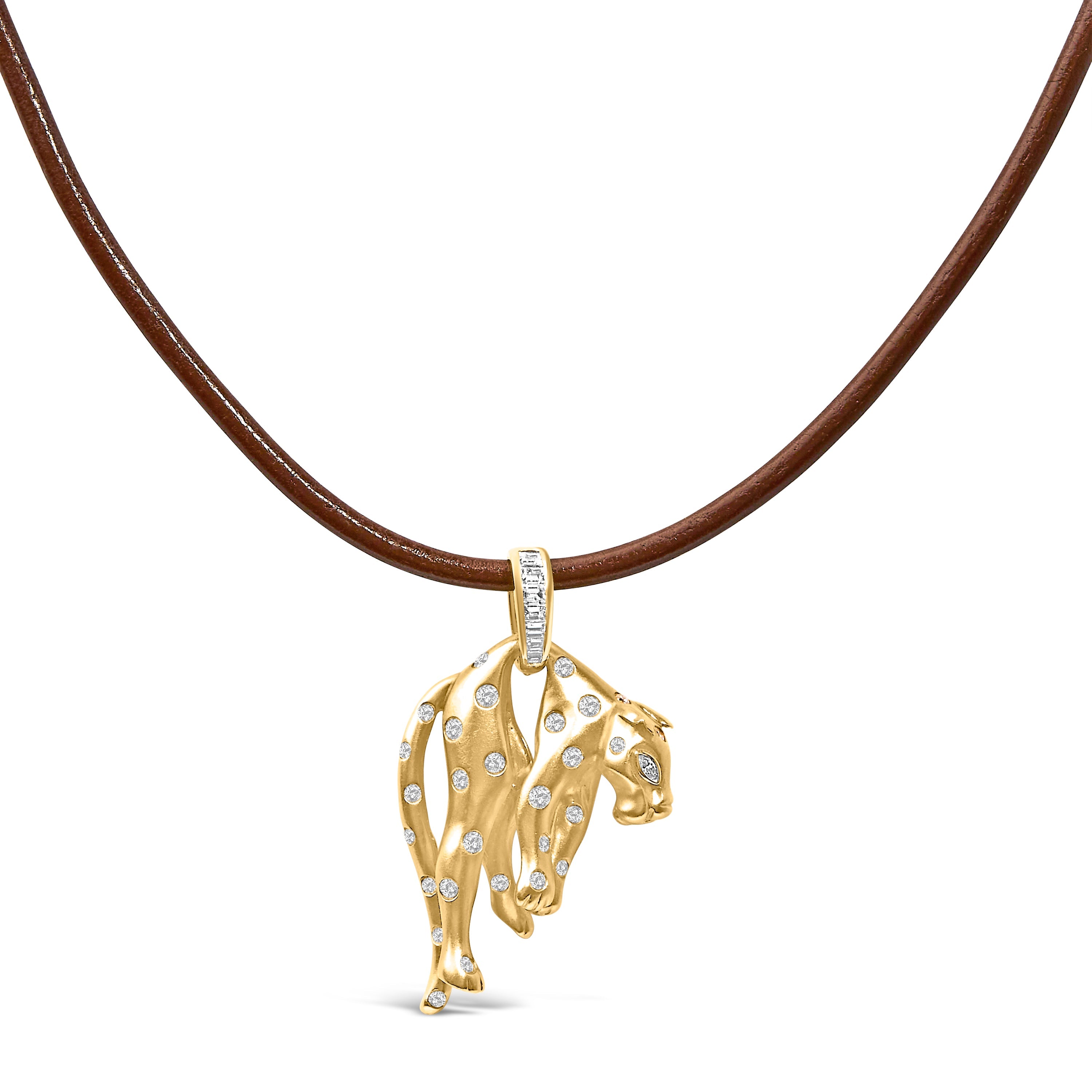 18K 1.00 Cttw Diamond Cat and Bail Pendant Necklace Collar with Matte Finish F-G Color, VS2-SI1 Clarity on sale at MyriadMart