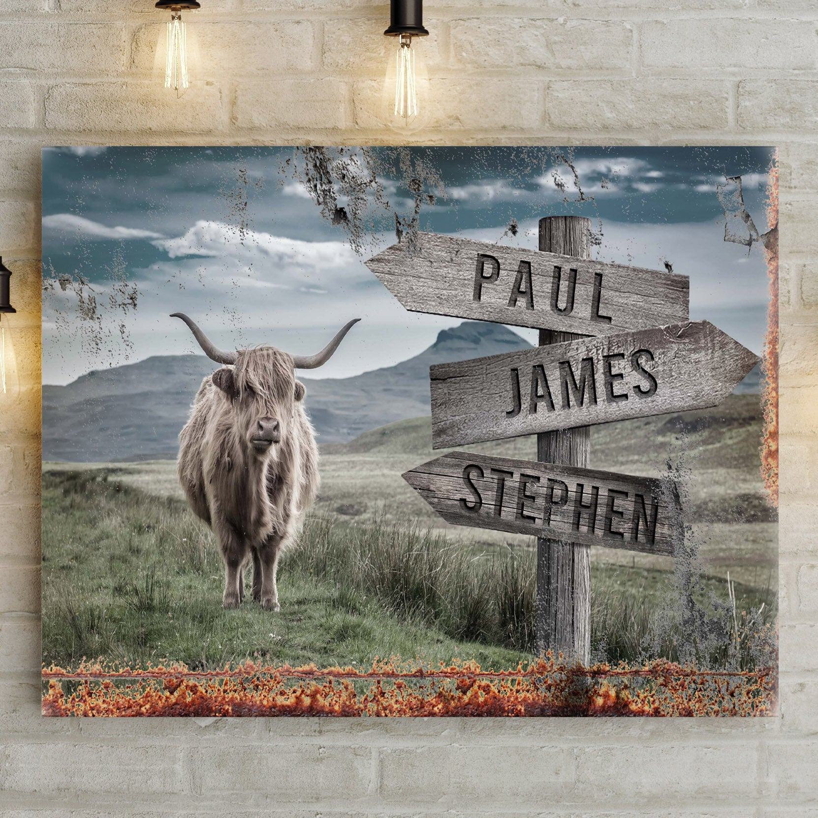 Highland Cow Rustic Sign on sale at MyriadMart