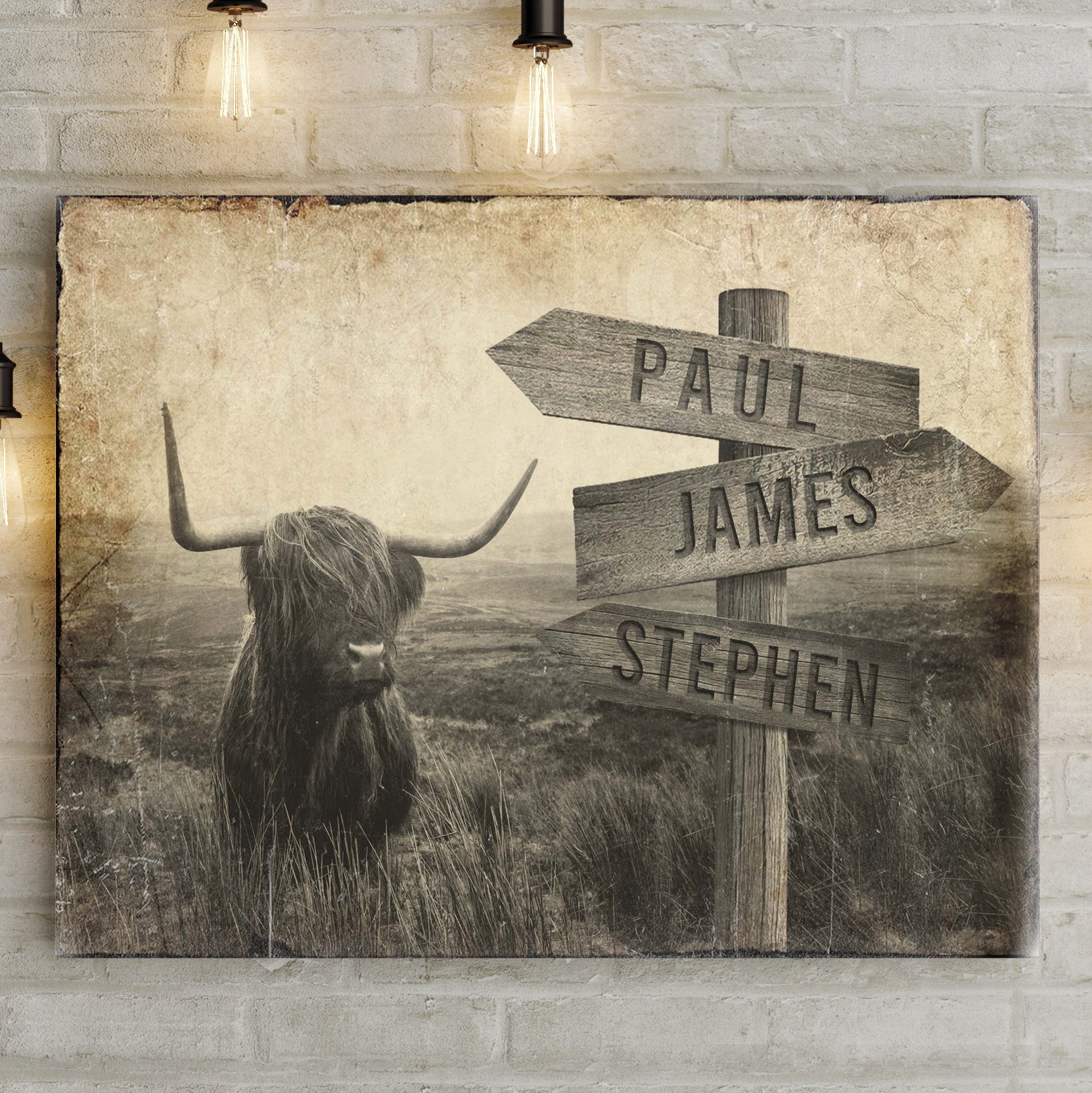 Highland Cow Rustic Sign on sale at MyriadMart