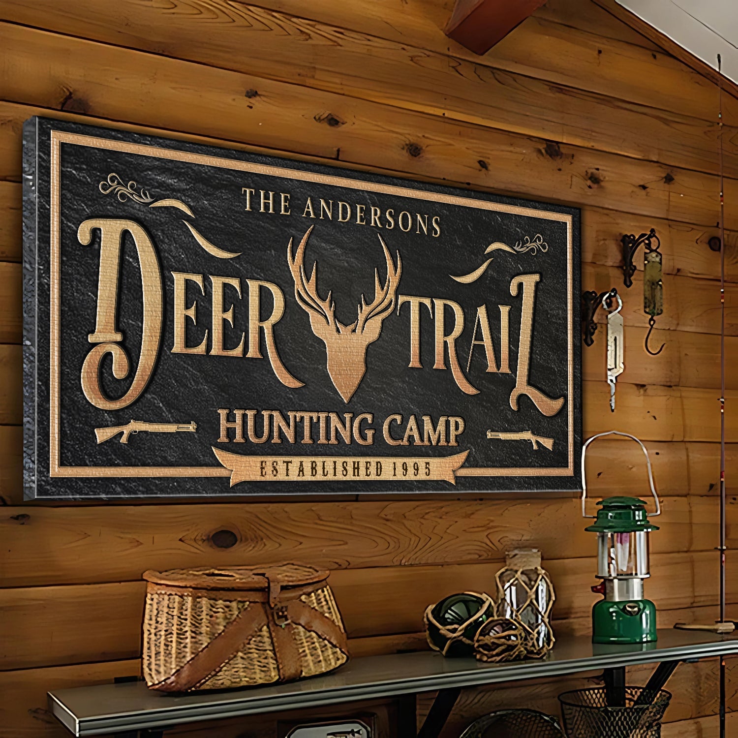 Personalized Deer Trail Hunting Camp Sign on sale at MyriadMart