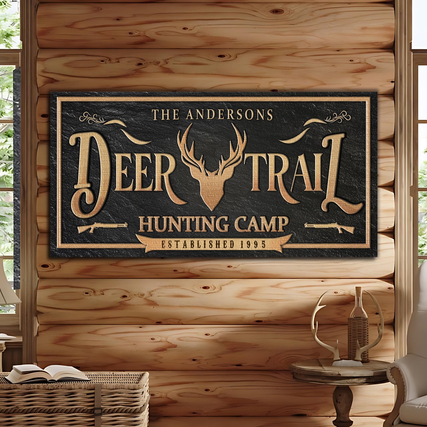 Personalized Deer Trail Hunting Camp Sign on sale at MyriadMart