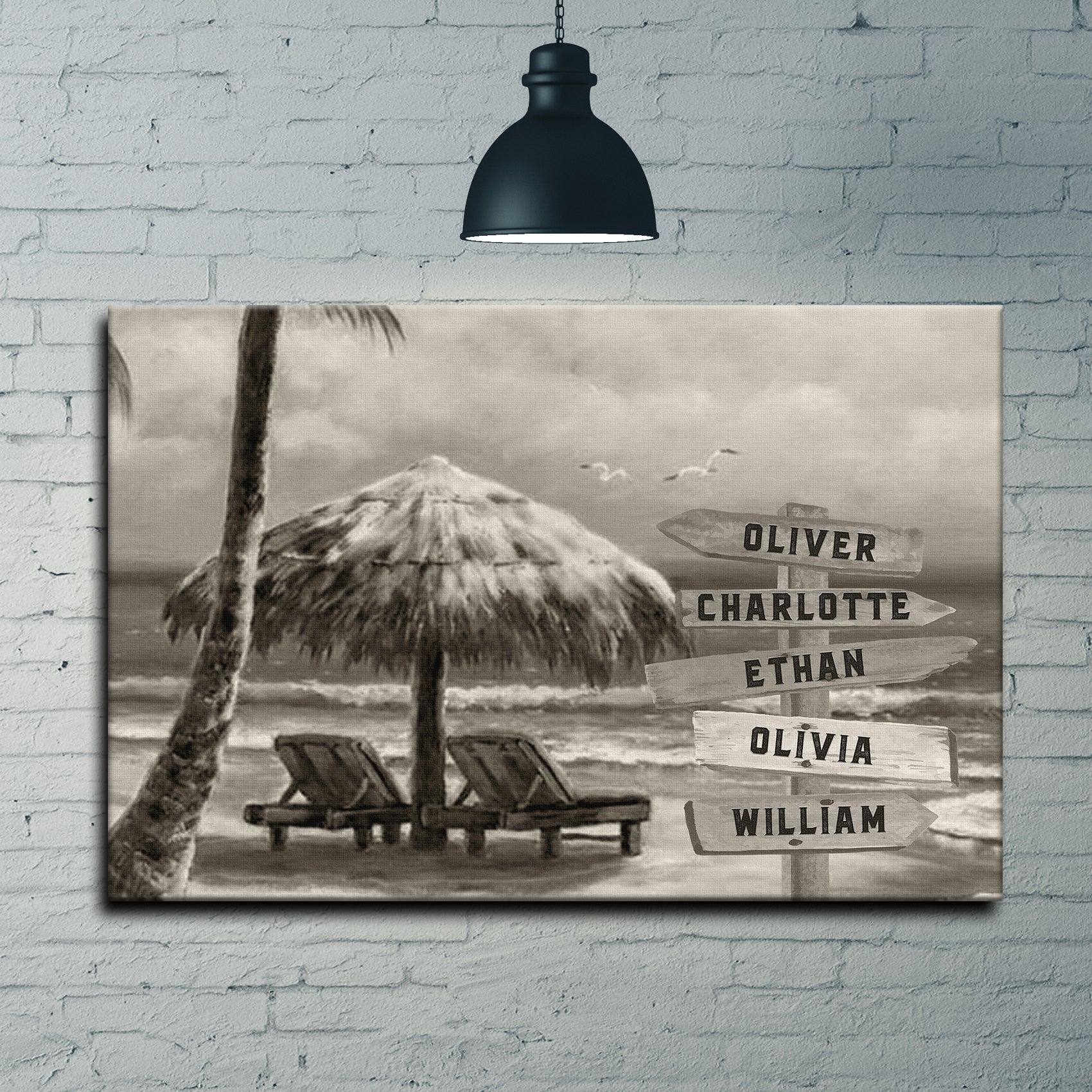 Monochrome Beach Name Sign on sale at MyriadMart