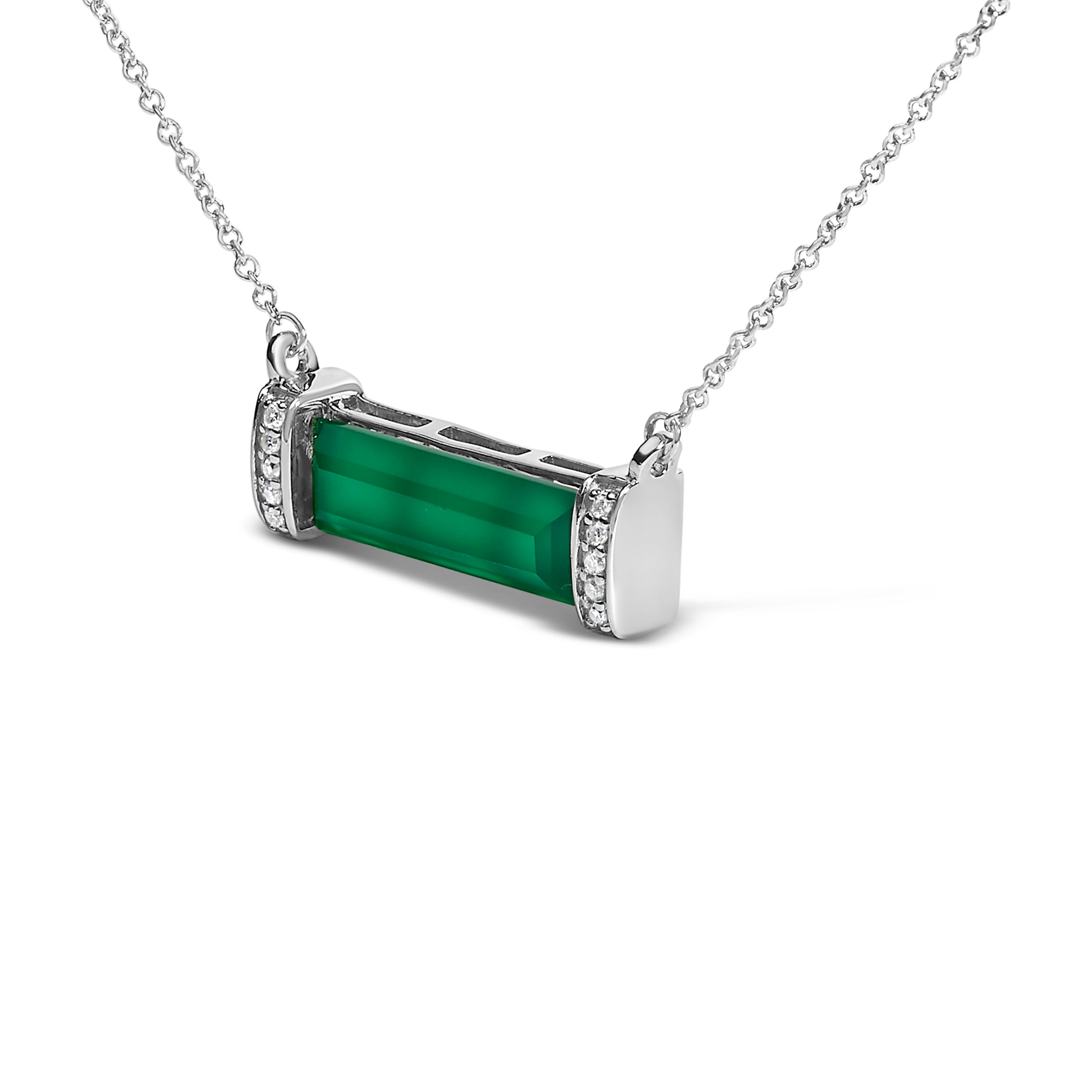 Sterling Silver Diamond Accent and Green Agate Bar Pendant Necklace on sale at MyriadMart