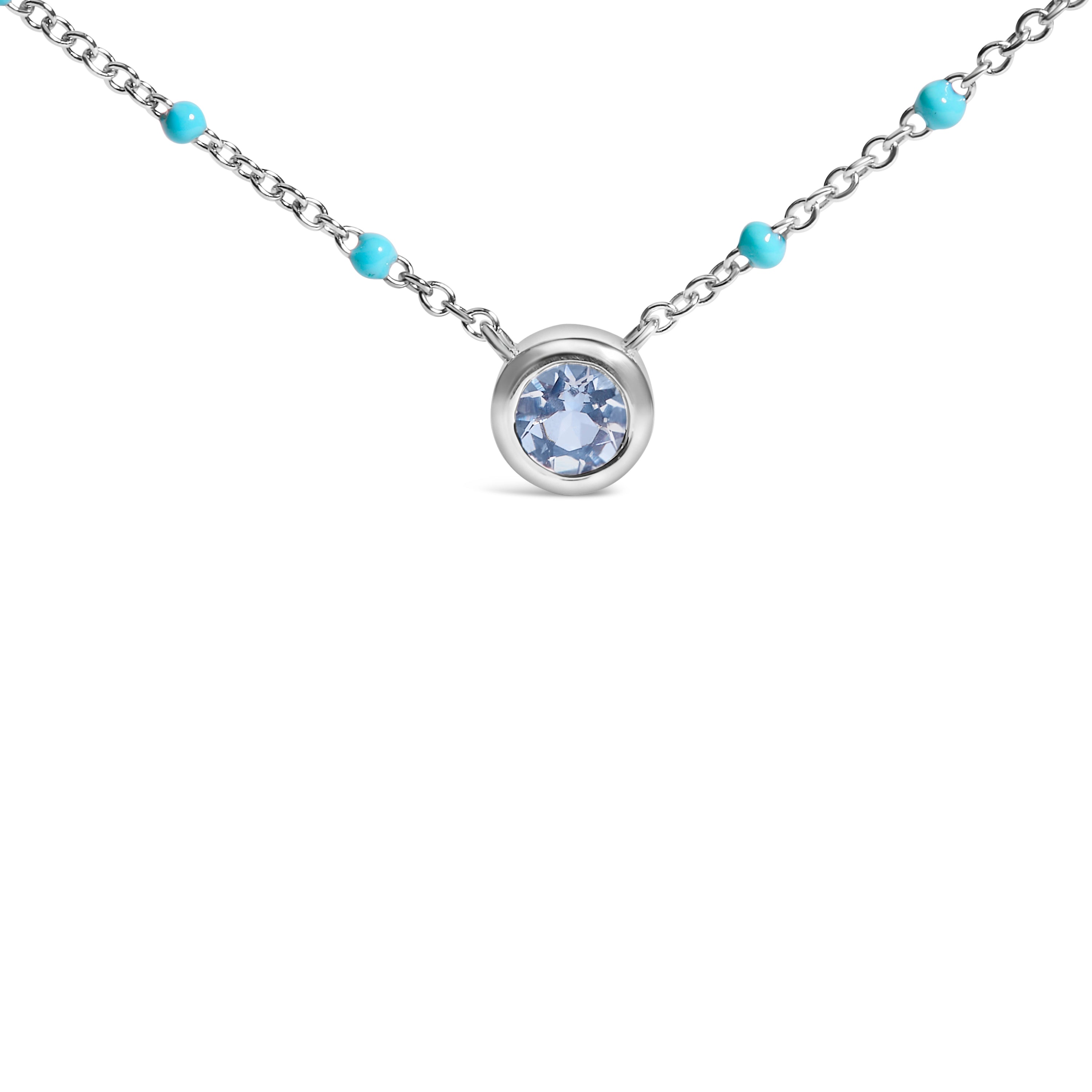 Sterling Silver Bezel Set Light Blue Aquamarine and Enamel Bead Chain Necklace on sale at MyriadMart