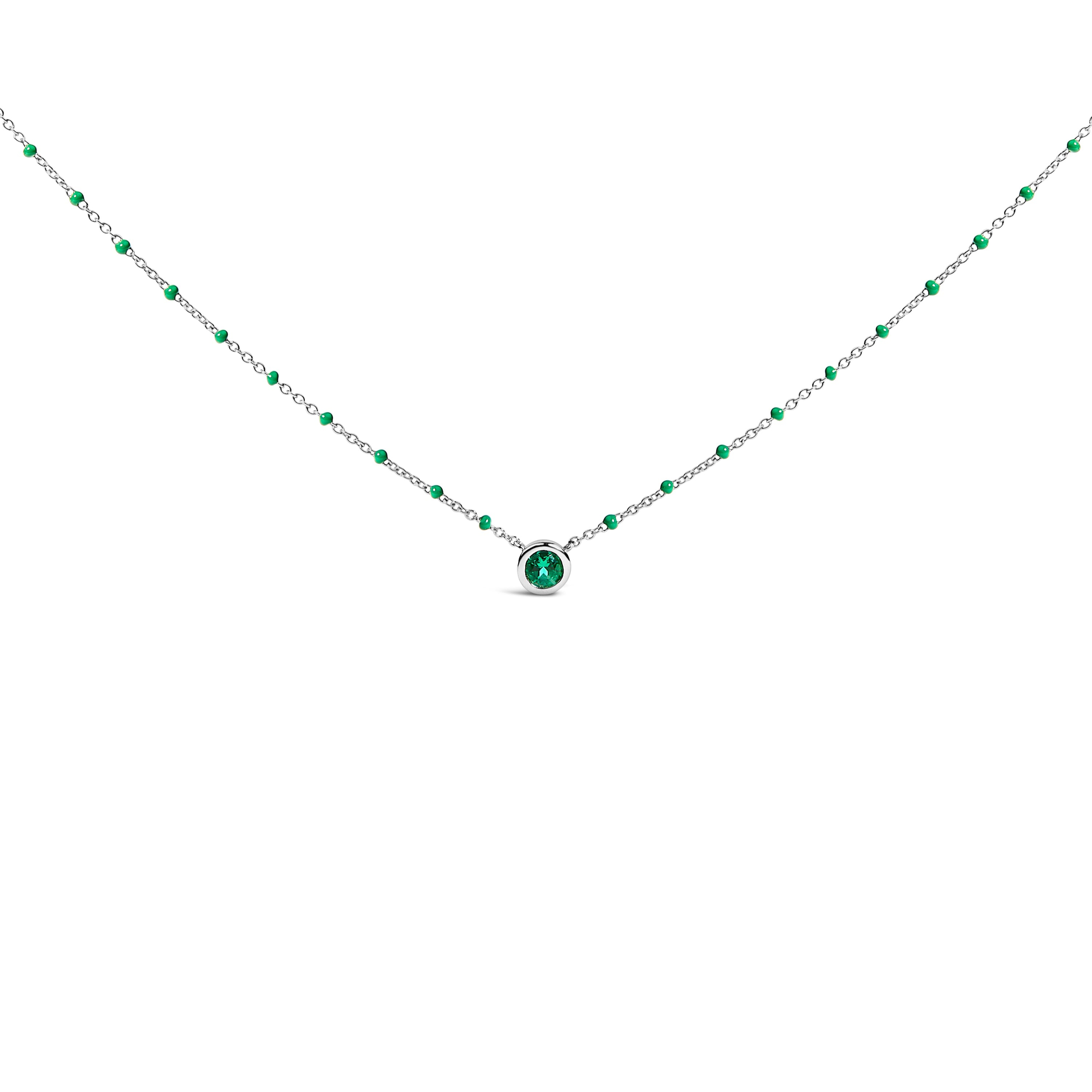 Sterling Silver Lab Created Emerald Bead Chain Necklace on sale at MyriadMart