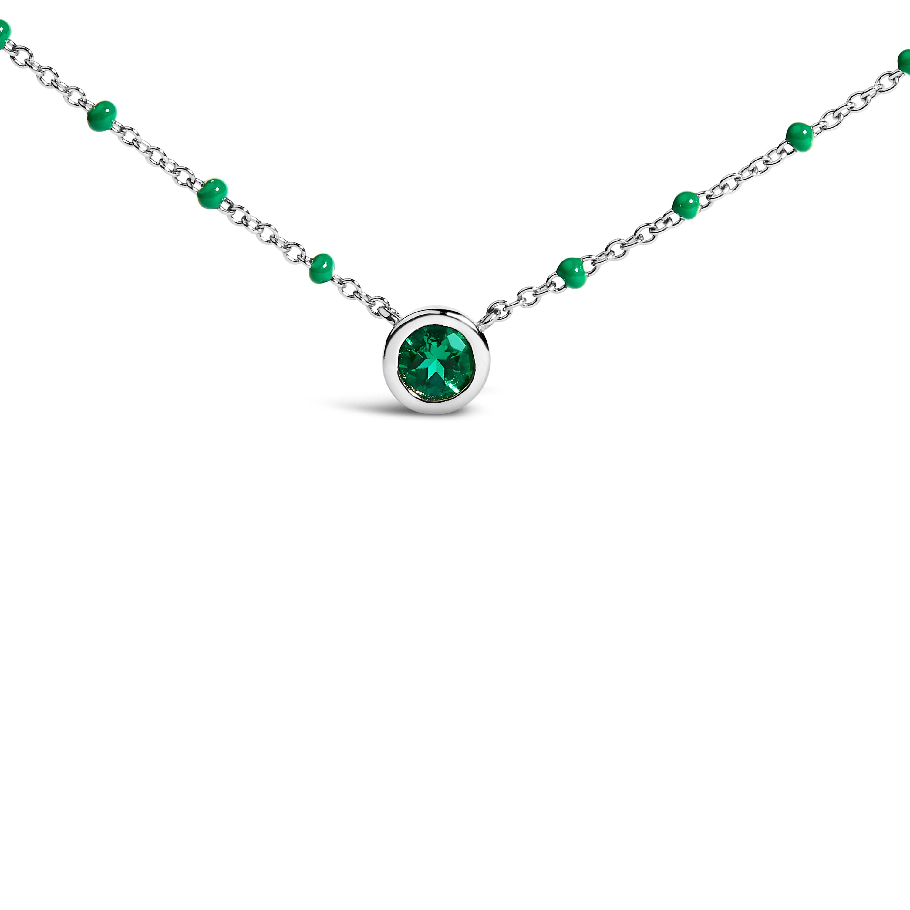 Sterling Silver Lab Created Emerald Bead Chain Necklace on sale at MyriadMart