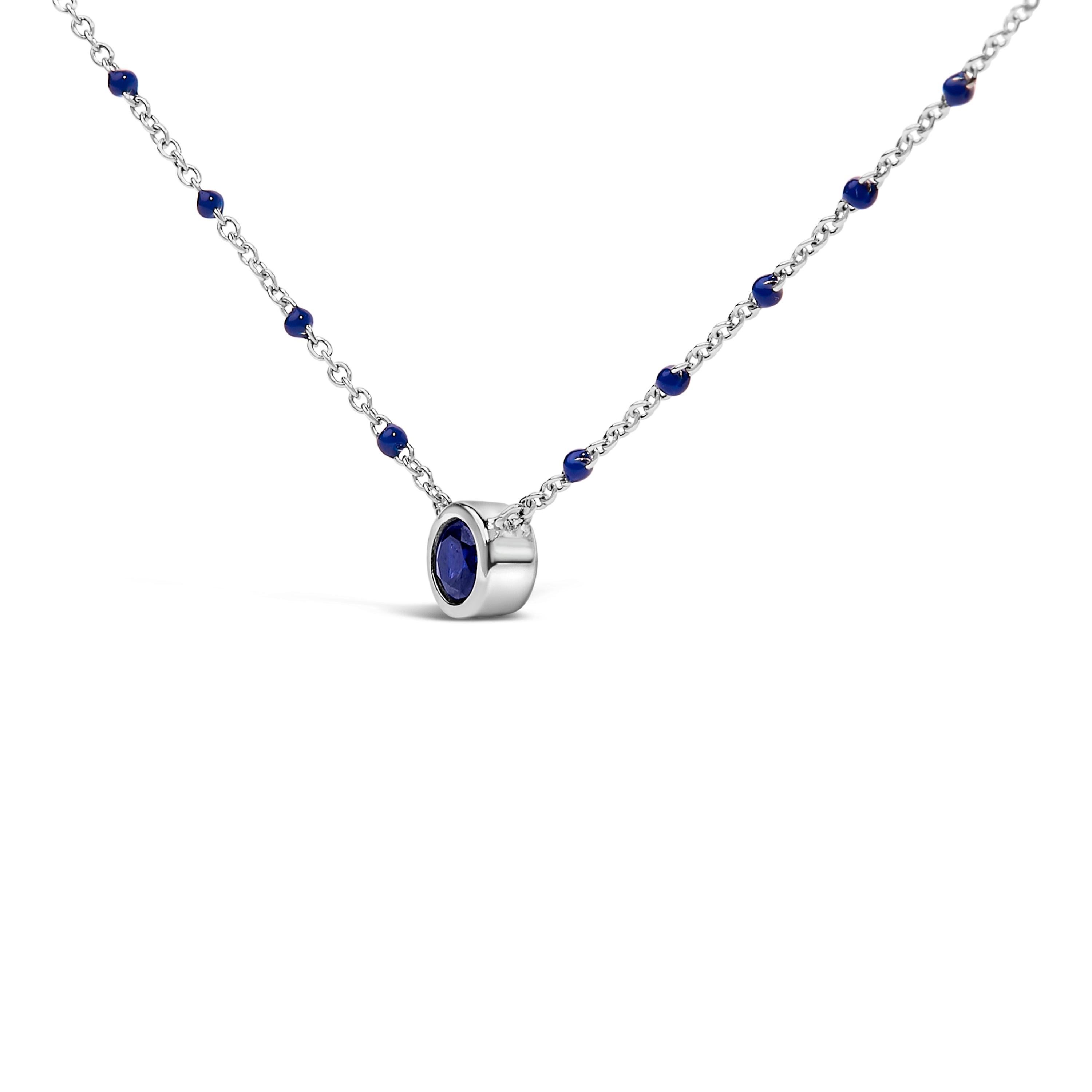 Sterling Silver Created Sapphire Bead Chain Necklace 18 Inch on sale at MyriadMart