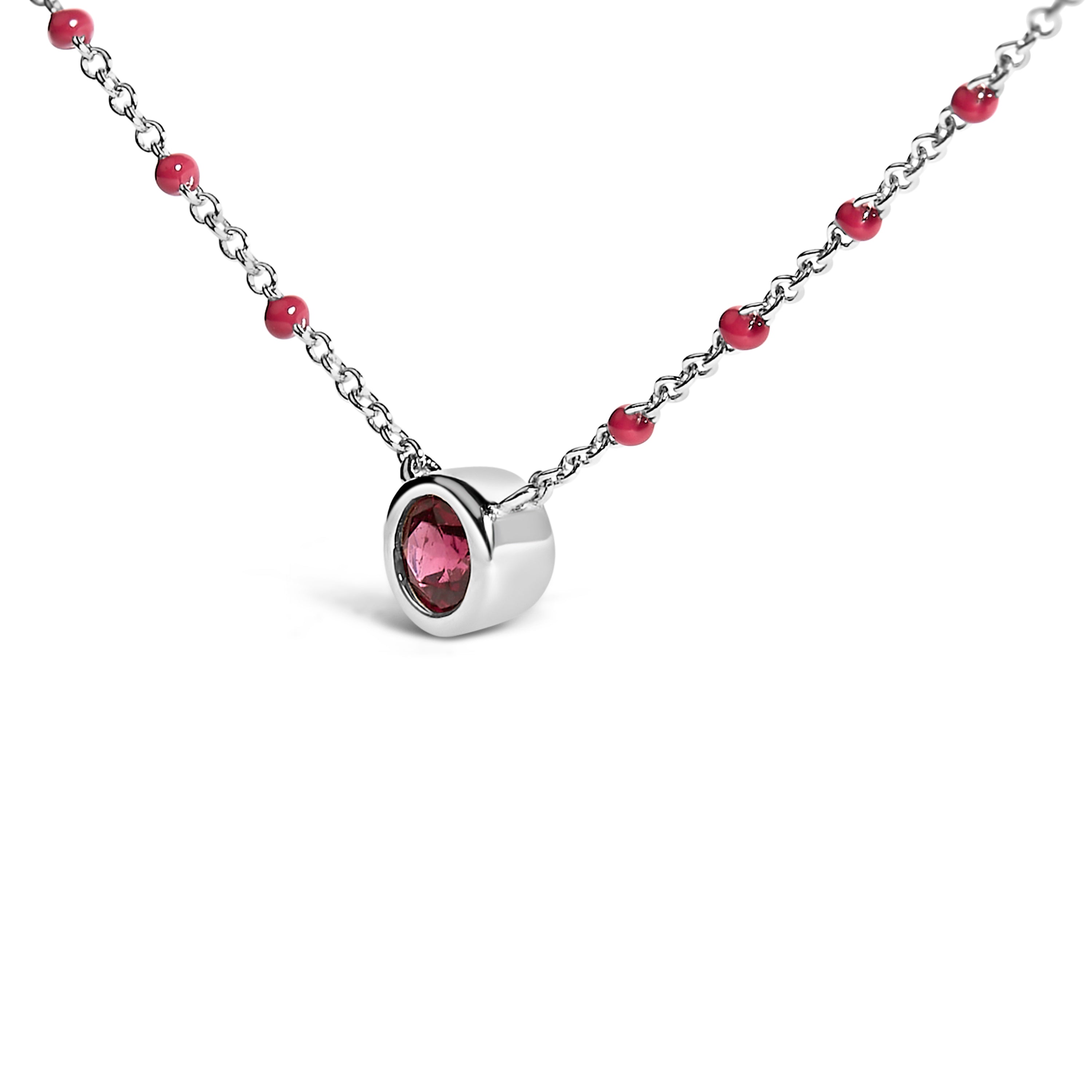 Sterling Silver Rhodolite Enamel Bead Chain Necklace 18 Inch on sale at MyriadMart
