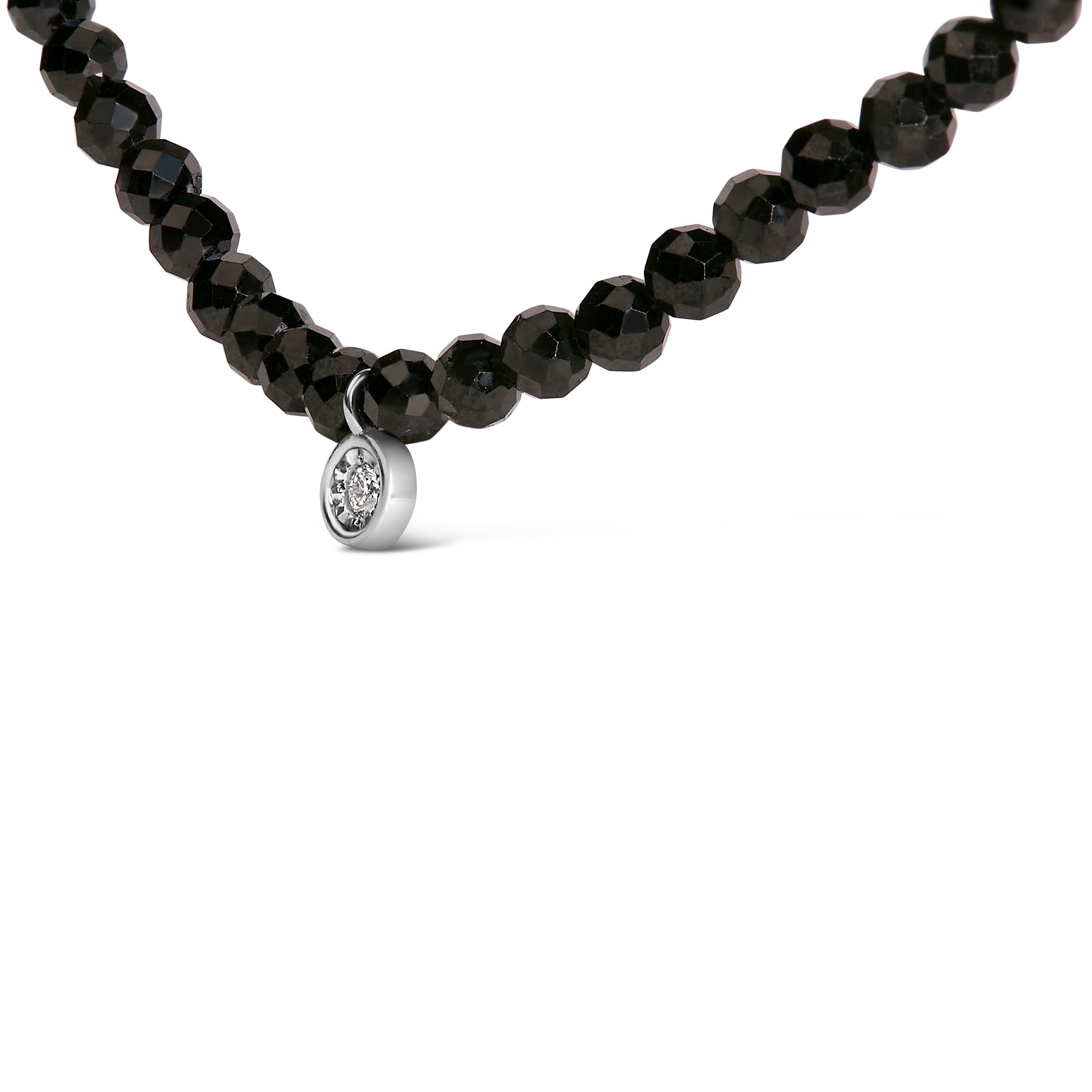 Sterling Silver Diamond Accent Black Spinel Bead Station Necklace on sale at MyriadMart