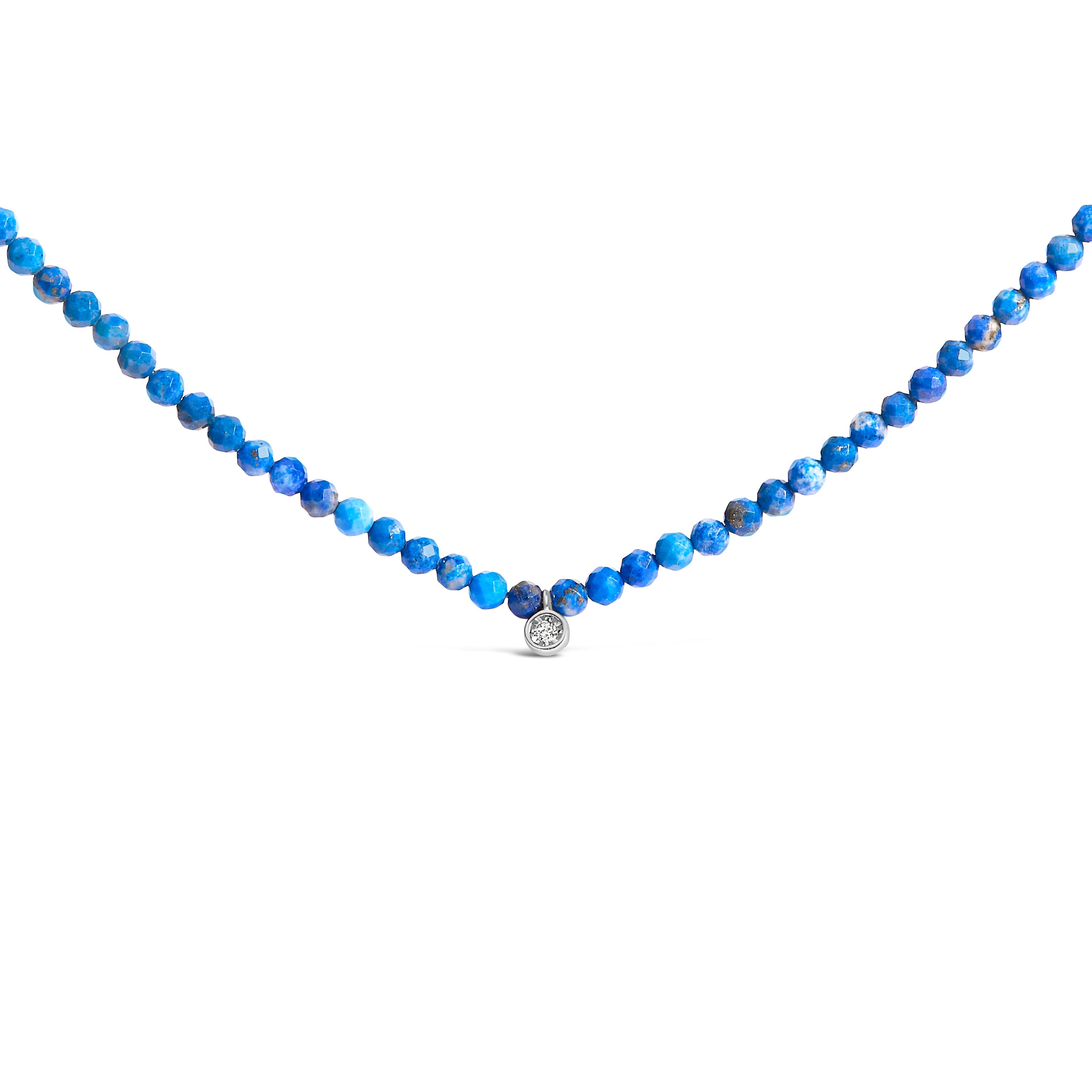 Sterling Silver Diamond Accent Blue Lapis Bead Station Necklace on sale at MyriadMart