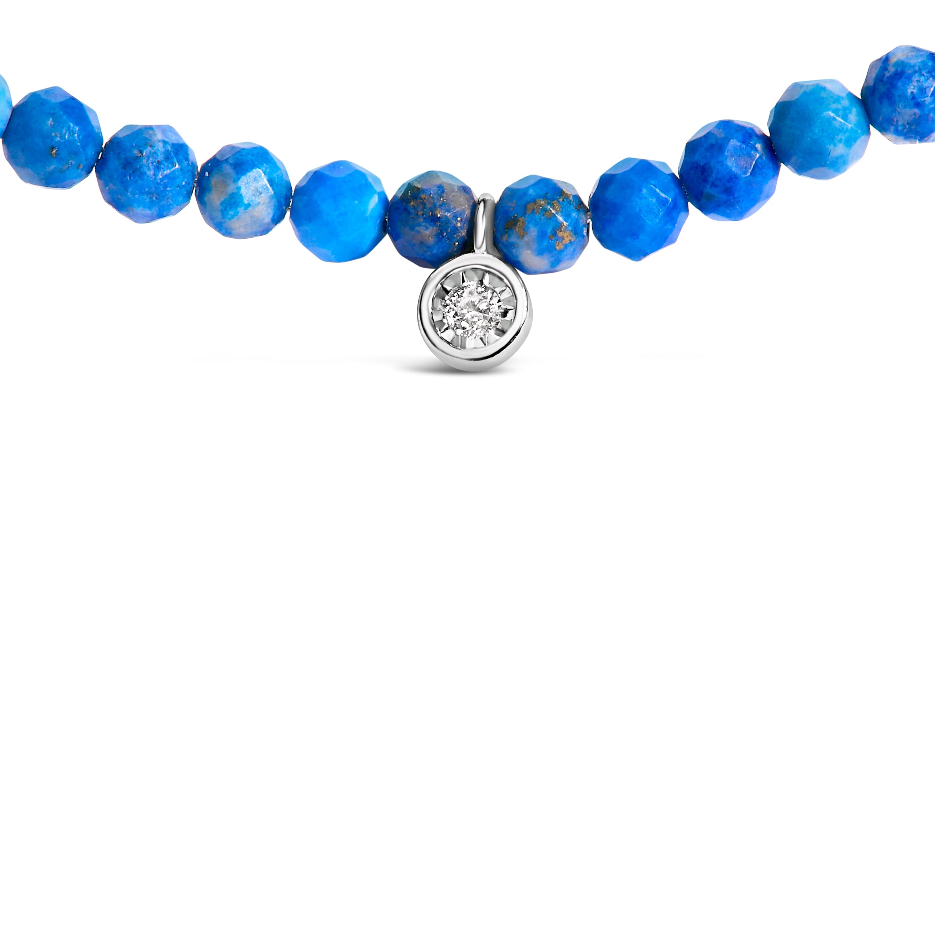 Sterling Silver Diamond Accent Blue Lapis Bead Station Necklace on sale at MyriadMart