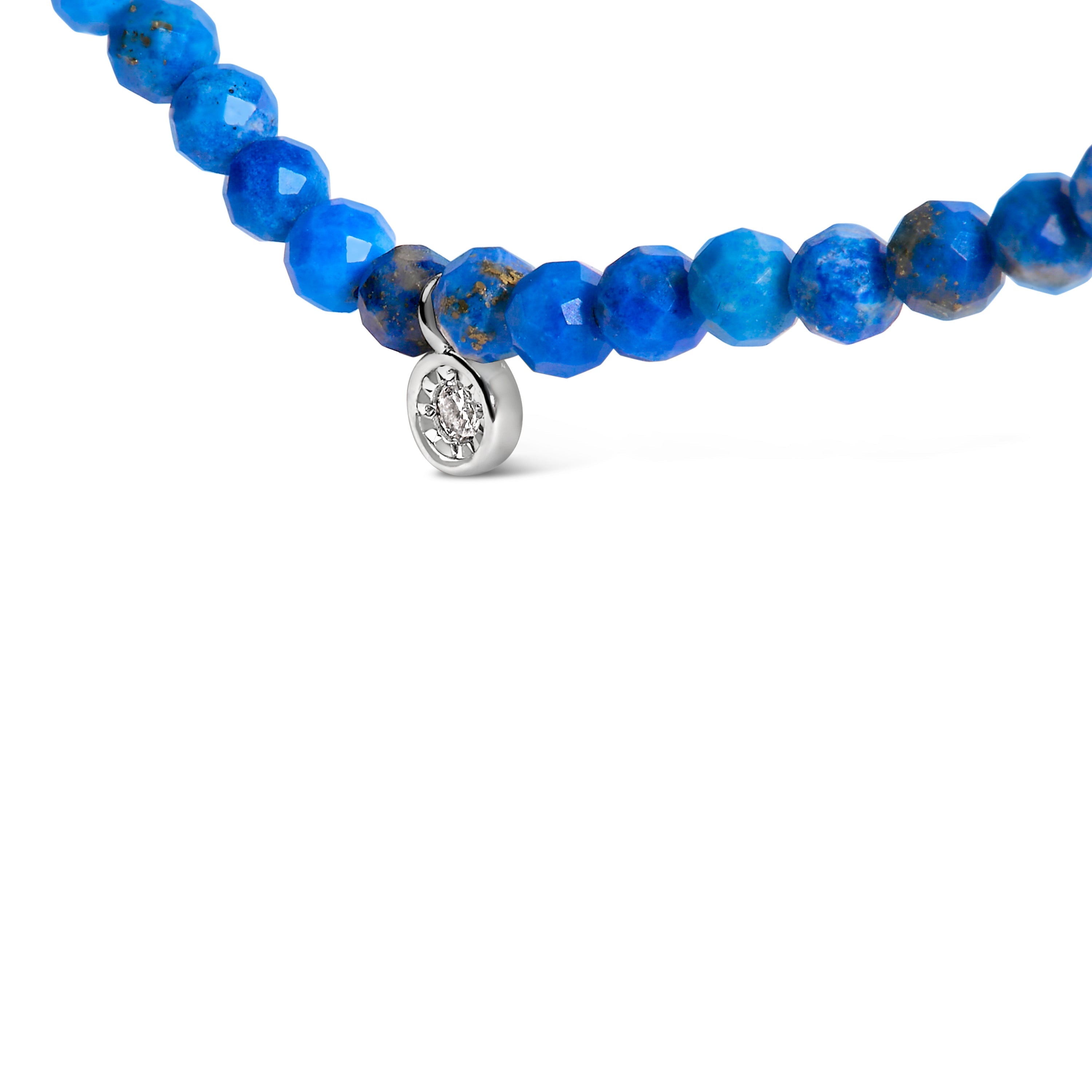 Sterling Silver Diamond Accent Blue Lapis Bead Station Necklace on sale at MyriadMart